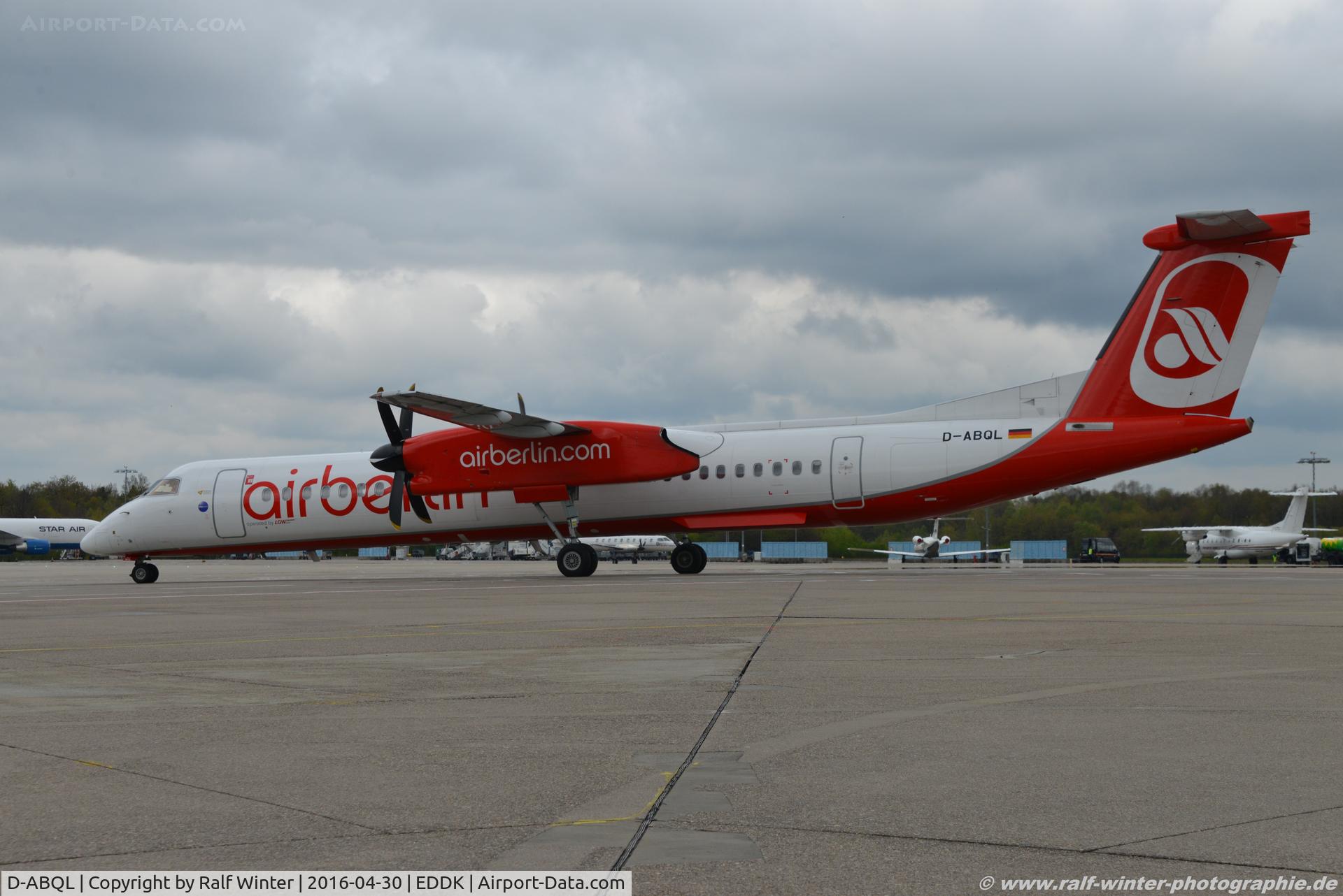 D-ABQL, 2007 Bombardier DHC-8-402 Dash 8 C/N 4184, De Havilland Canada DHC-9-402 Dash 8 - AB BER Air Berlin opby LGW Luffahrtgesellschaft Walter - 4184 - D-ABQL - 30.04.2016 - CGN