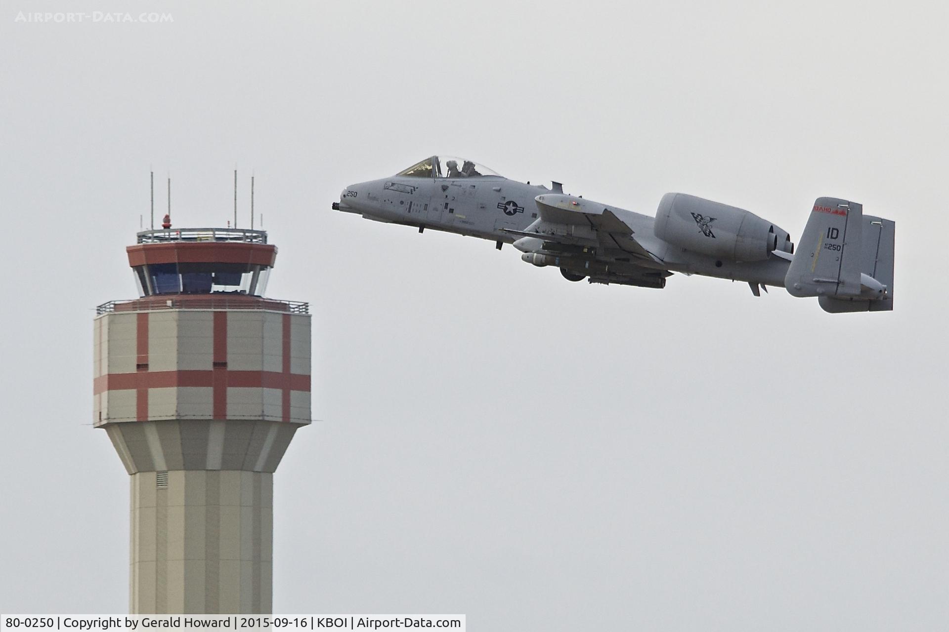 80-0250, 1980 Fairchild Republic A-10C Thunderbolt II C/N A10-0600, Departing RWY 10R.  190th Fighter Sq., 124th Fighter Wing, Idaho ANG.
