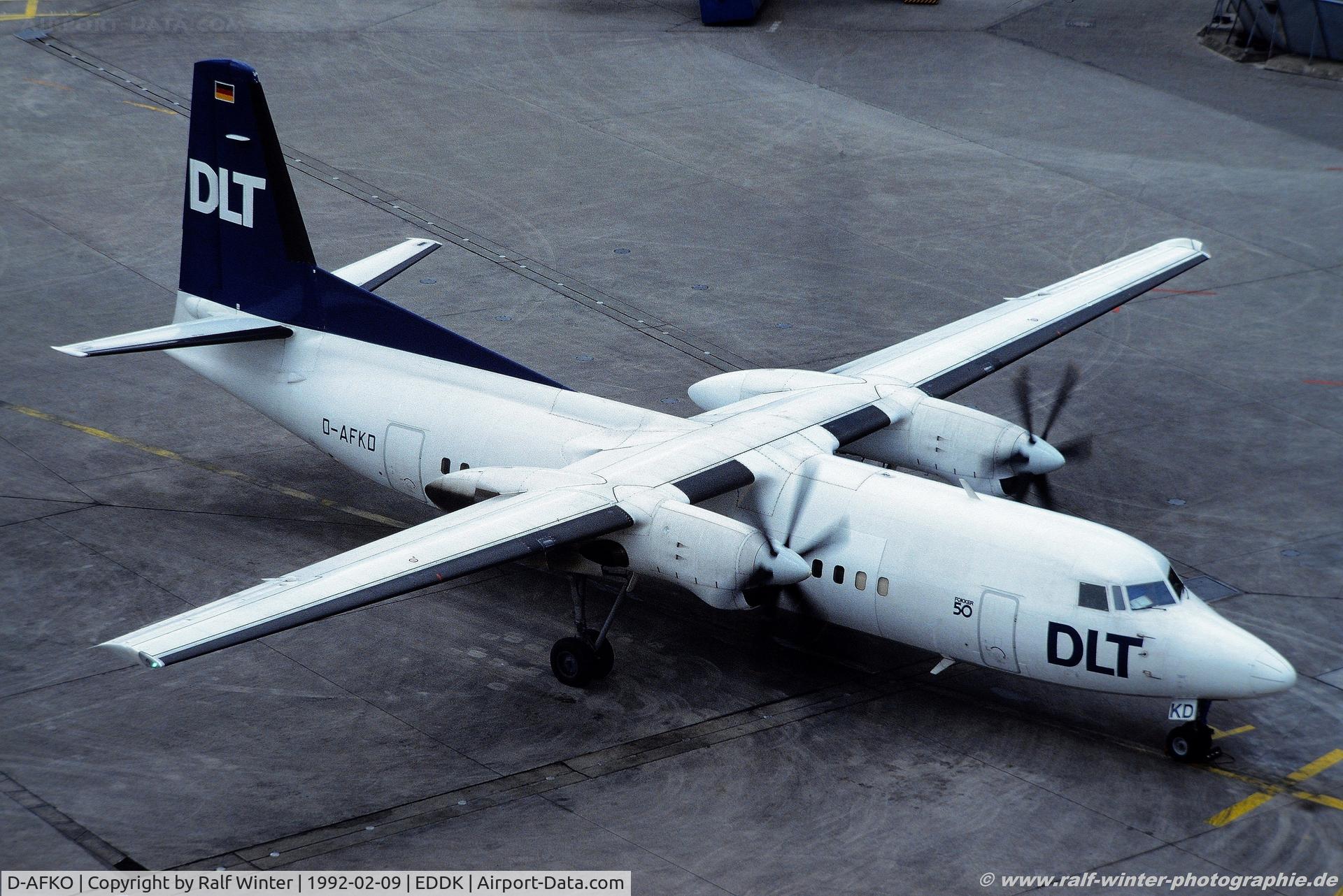 D-AFKO, 1991 Fokker 50 C/N 20234, Fokker 50 - DLT - D-AFKO - 09.02.1992 - CGN