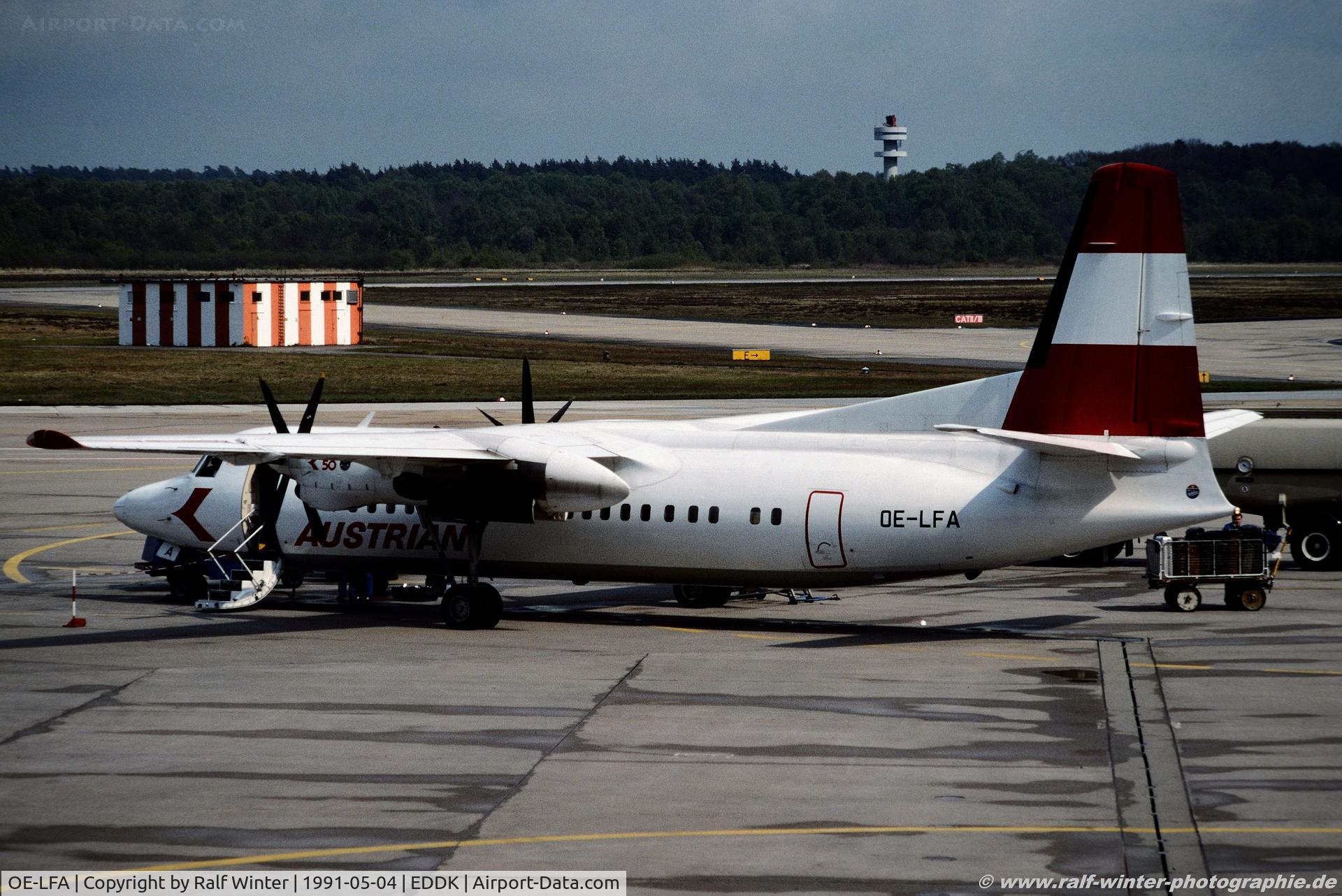 OE-LFA, 1988 Fokker 50 C/N 20122, Fokker 50 F27 Mark 050 - Austrian Air Service - OE-LFA - 04.05.1991 - CGN