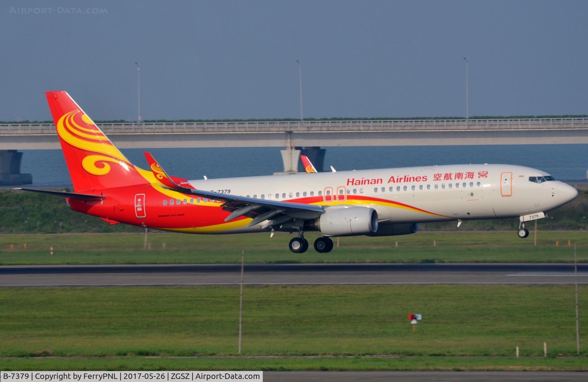 B-7379, 2017 Boeing 737-84P C/N 44391, Hainan B738 is 3 week in operation at time of sighting.