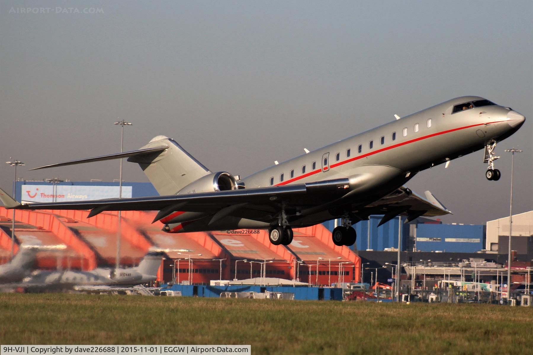 9H-VJI, 2013 Bombardier BD-700-1A10 Global 6000 C/N 9593, 9h VJI vistajet takeoff at London Luton