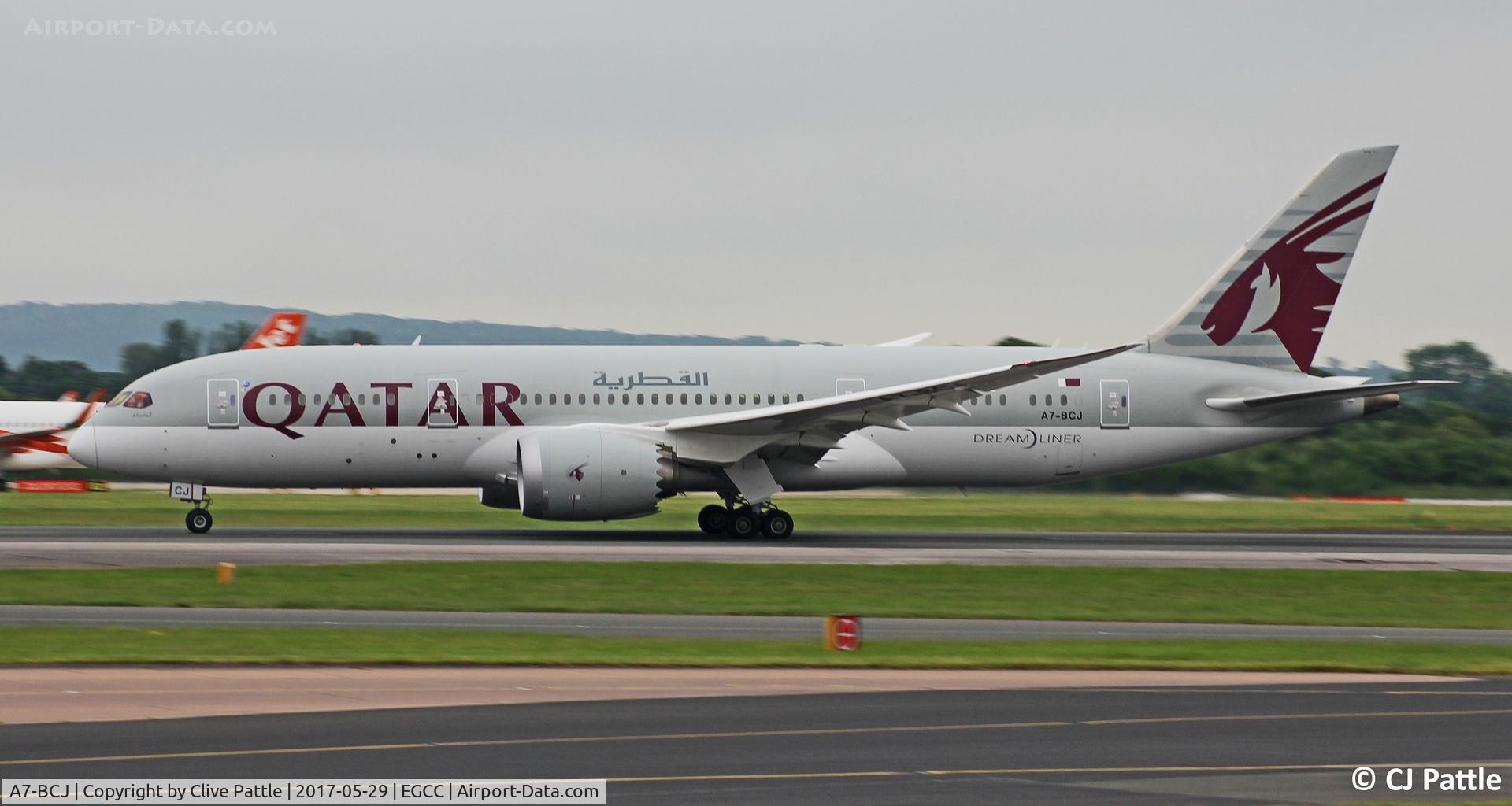 A7-BCJ, 2014 Boeing 787-8 Dreamliner C/N 38328, Pictured at Manchester EGCC