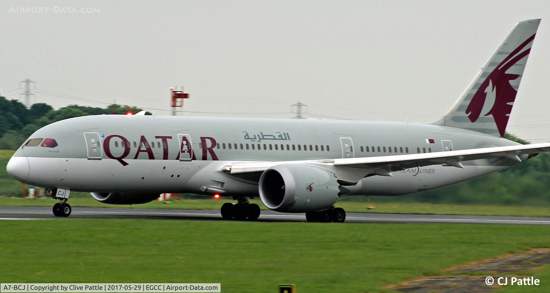 A7-BCJ, 2014 Boeing 787-8 Dreamliner C/N 38328, Pictured at Manchester EGCC