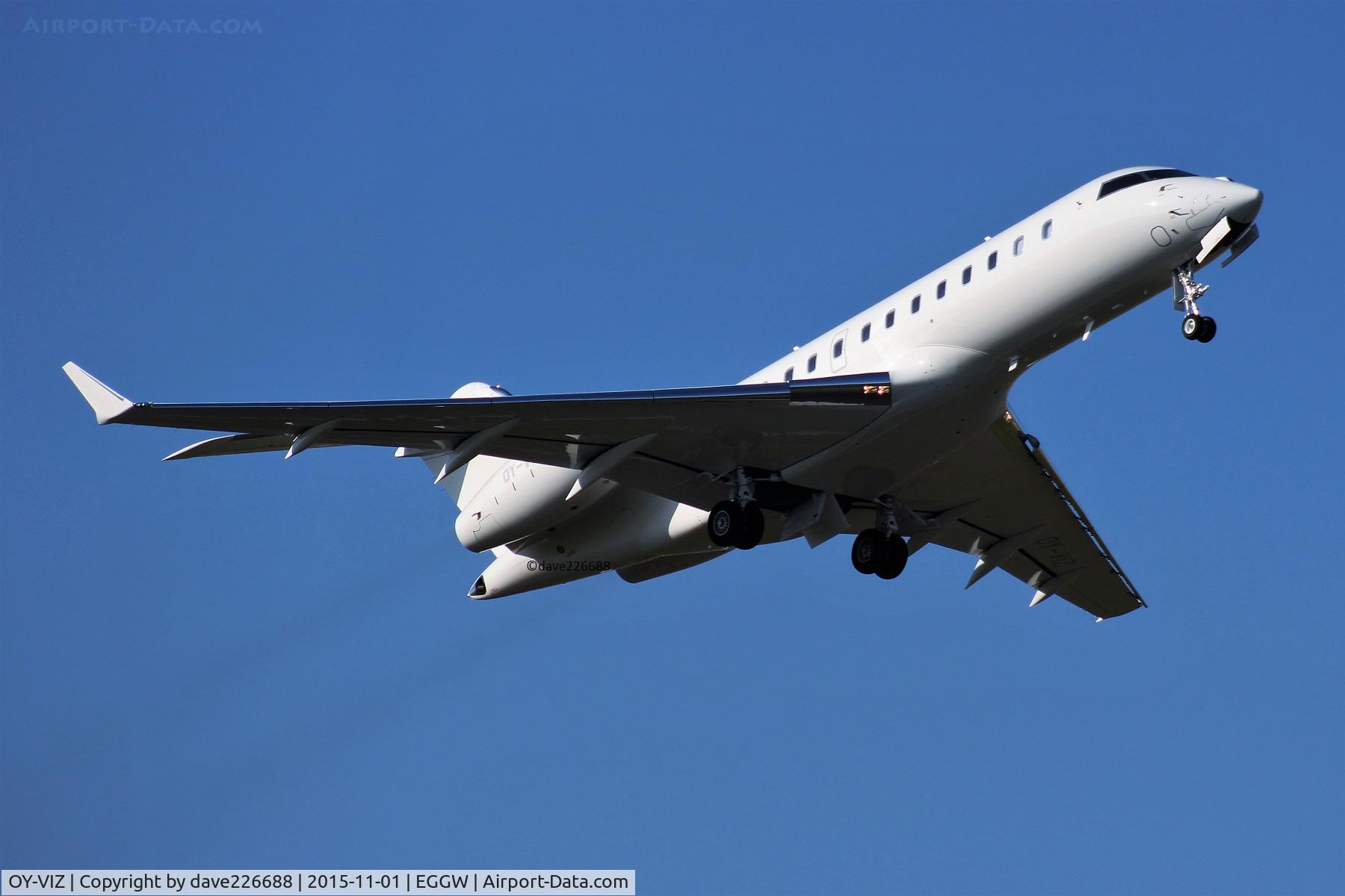 OY-VIZ, 2013 Bombardier BD-700-1A11 Global 5000 C/N 9544, OY VIZ takeoff from London Luton
