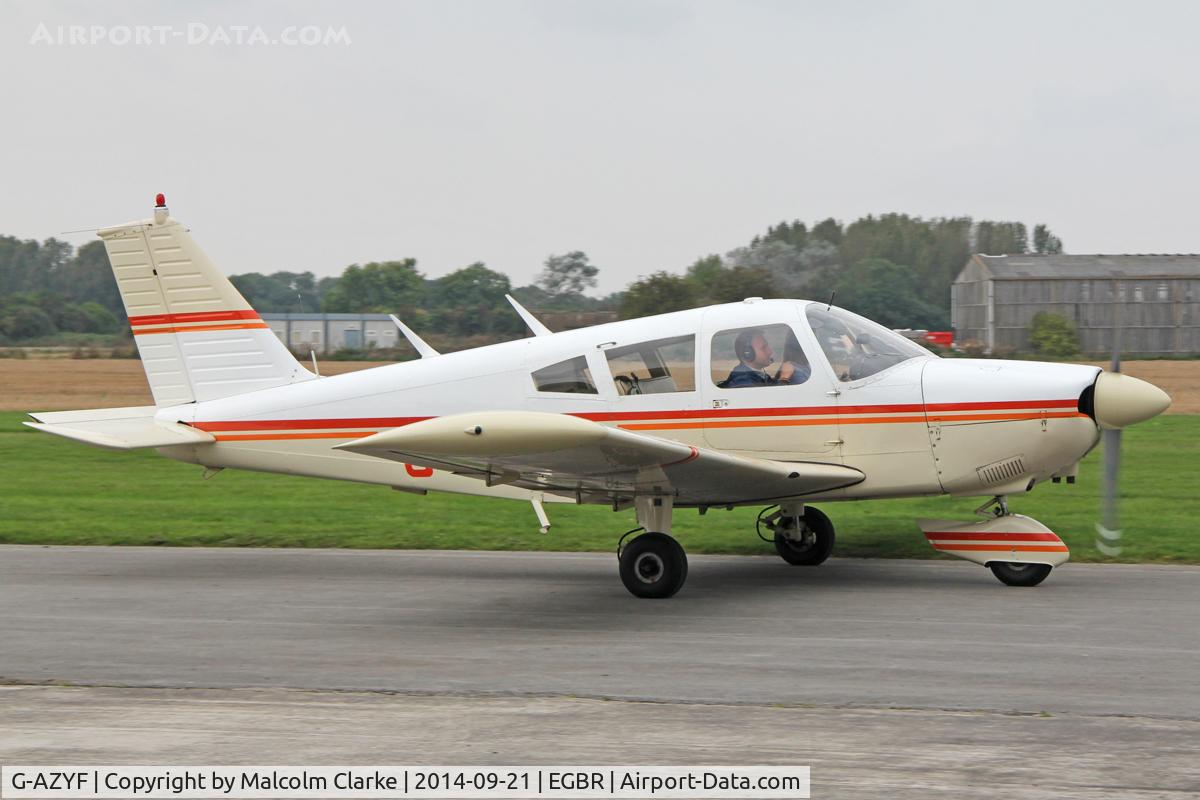 G-AZYF, 1968 Piper PA-28-180 Cherokee C/N 28-5227, Piper PA-28-180 Cherokee at Breighton Airfield's Helicopter Fly-In. September 21st 2014.