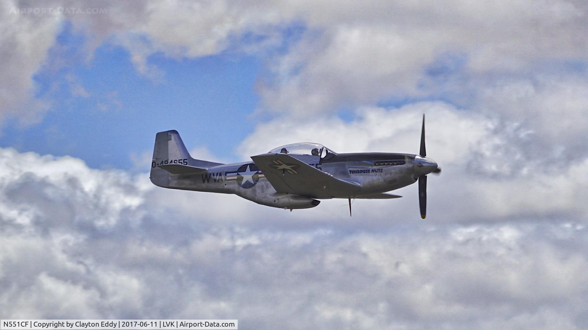 N551CF, 1944 North American TF-51D Mustang C/N 122-44511, Livermore Airport California 2017.
