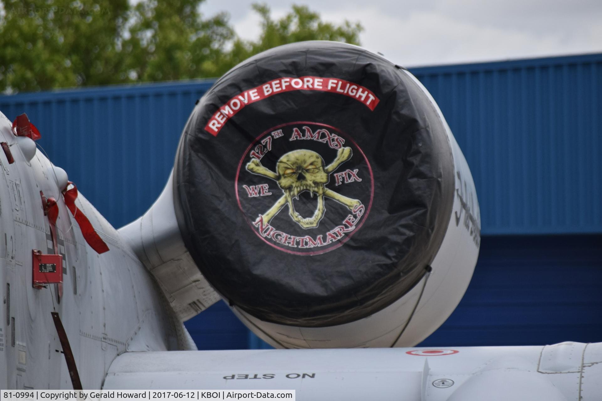 81-0994, 1981 Fairchild Republic A-10C Thunderbolt II C/N A10-0689, Left Engine cover. 107th Fighter Sq. “Red Devils”, 127th Wing, Michigan ANG.