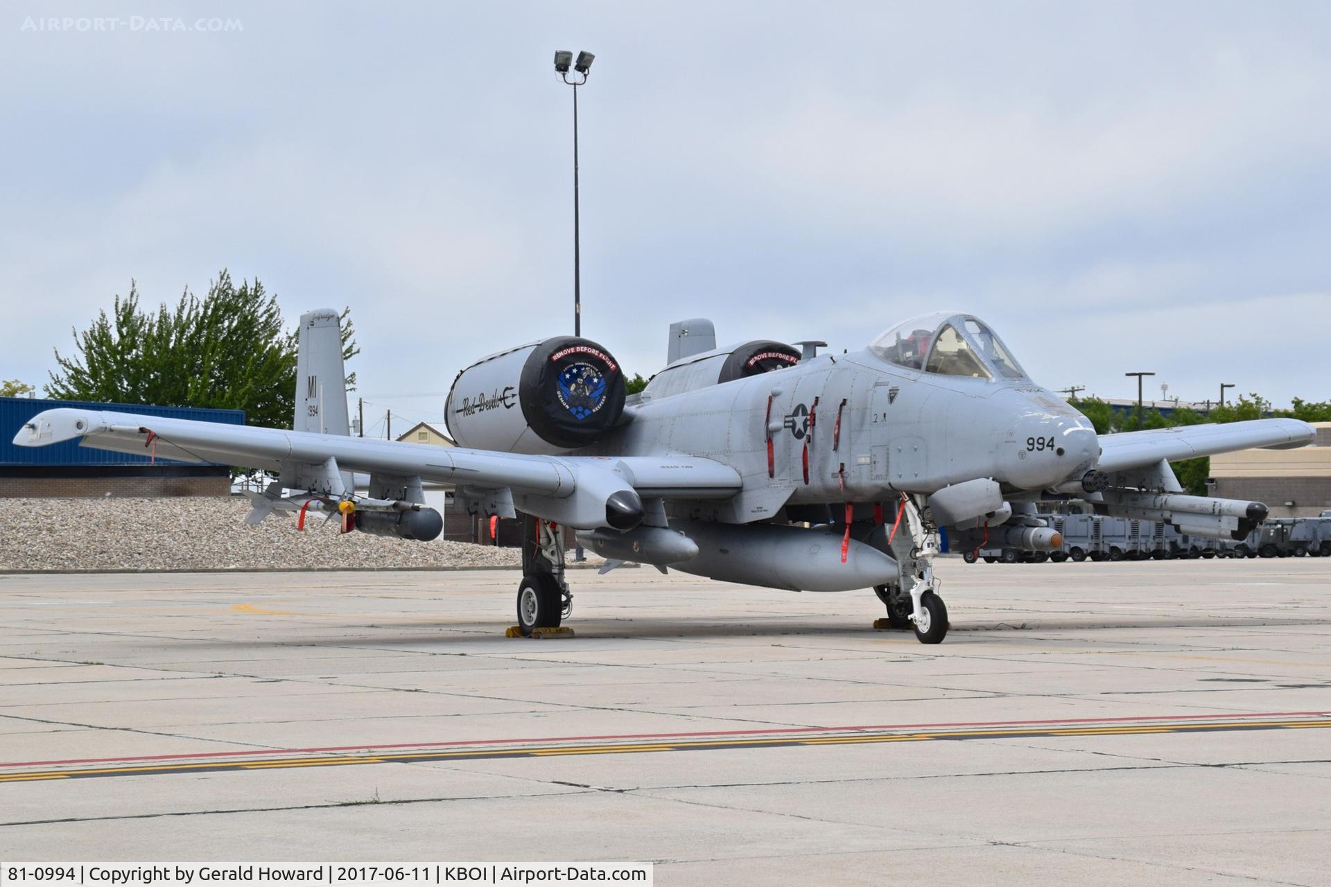 81-0994, 1981 Fairchild Republic A-10C Thunderbolt II C/N A10-0689, Parked on the Idaho ANG ramp.  107th Fighter Sq. “Red Devils”, 127th Wing, Michigan ANG.
