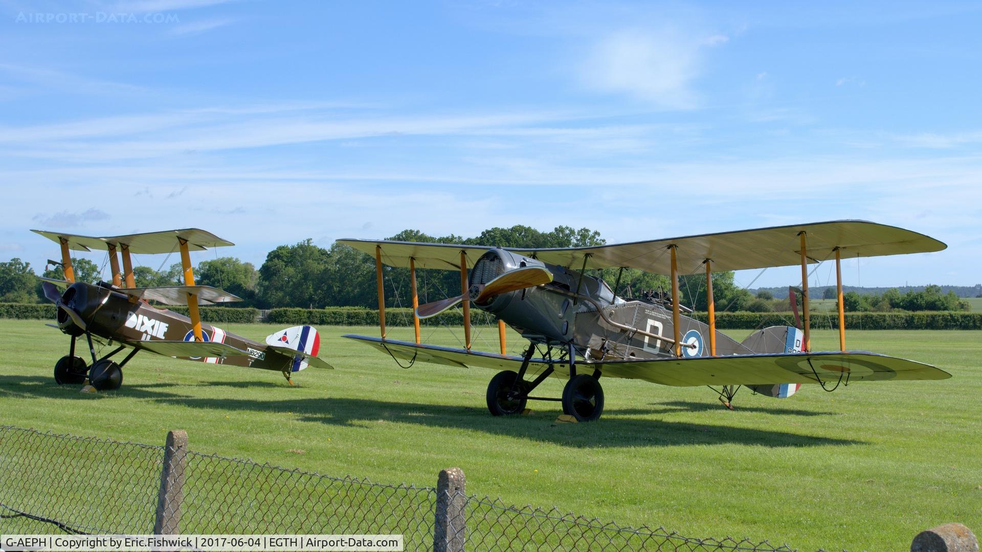 G-AEPH, 1918 Bristol F.2B Fighter C/N 7575, 5. A pair of WW1 fighters at Shuttleworth Collection's 'Fly Navy,' June 2017.