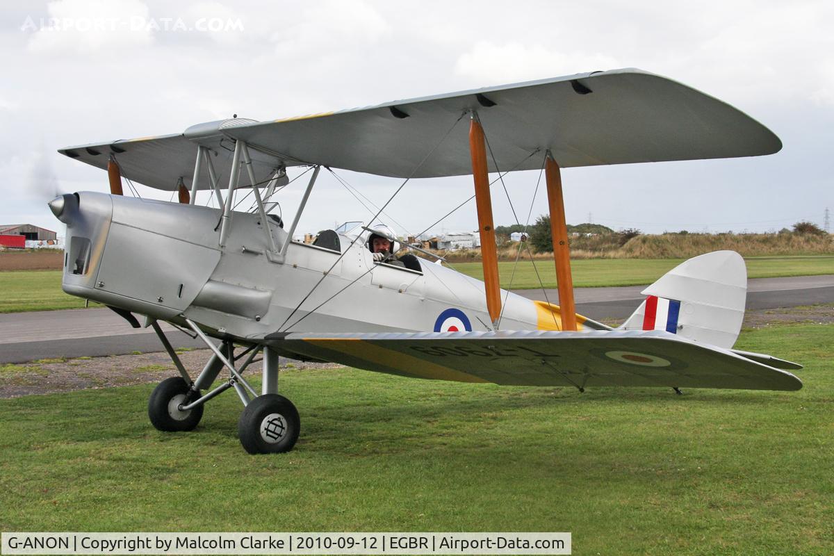 G-ANON, 1941 De Havilland DH-82A Tiger Moth II C/N 84270, De Havilland DH-82A Tiger Moth II at Breighton Airfield's Helicopter Fly-In. September 12th 2010.