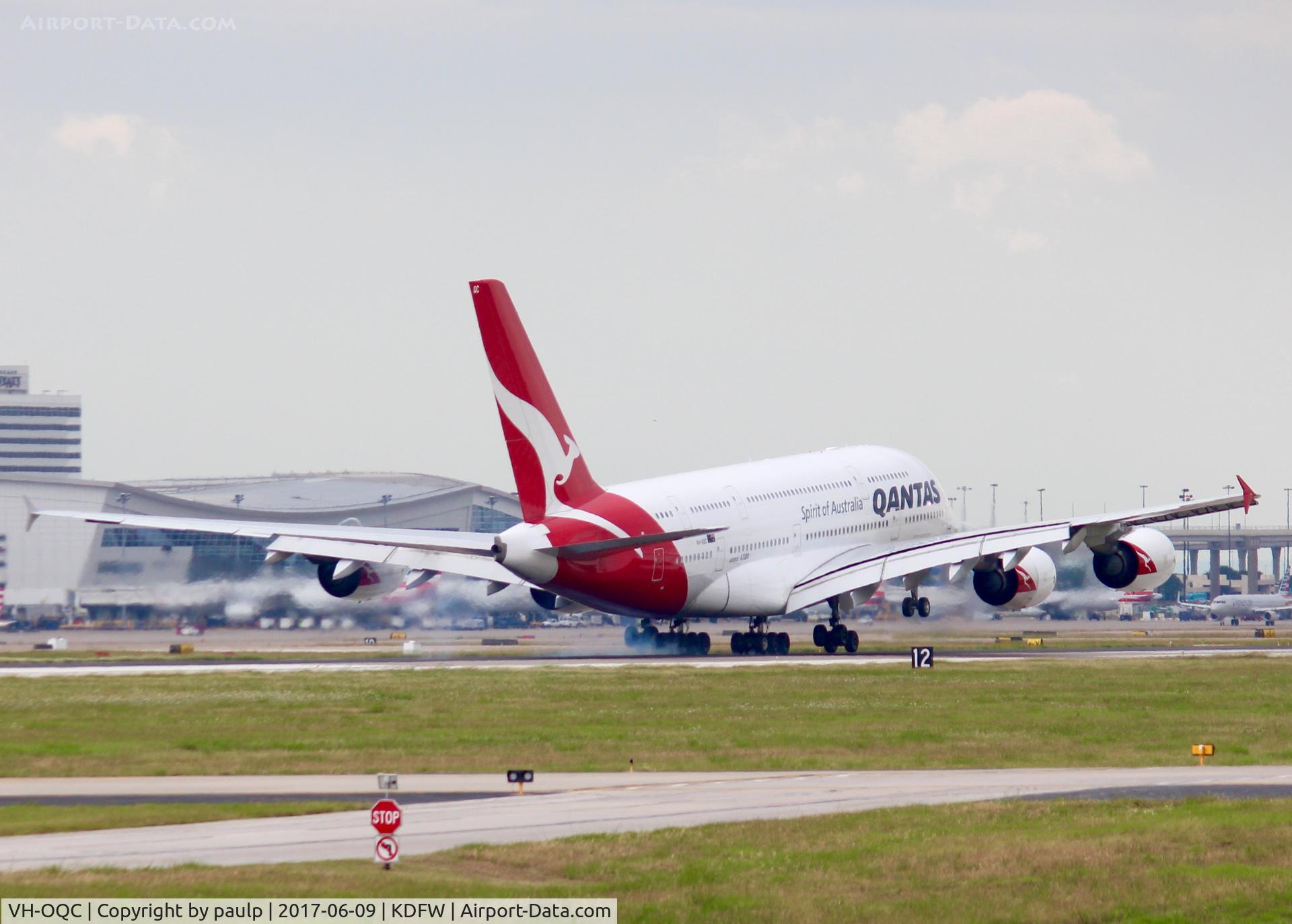 VH-OQC, 2008 Airbus A380-842 C/N 022, At DFW.