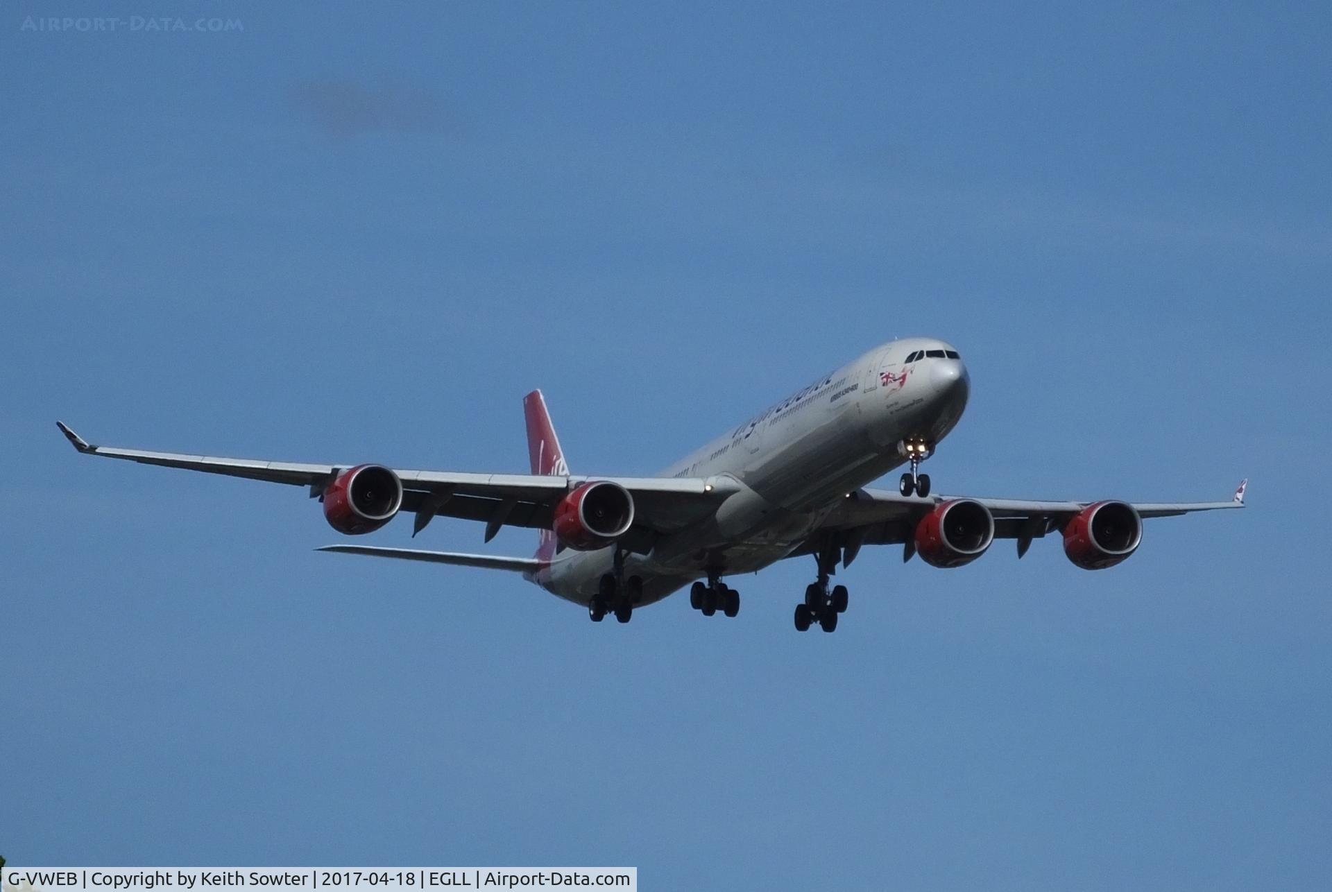 G-VWEB, 2006 Airbus A340-642 C/N 787, Short finals for 09L