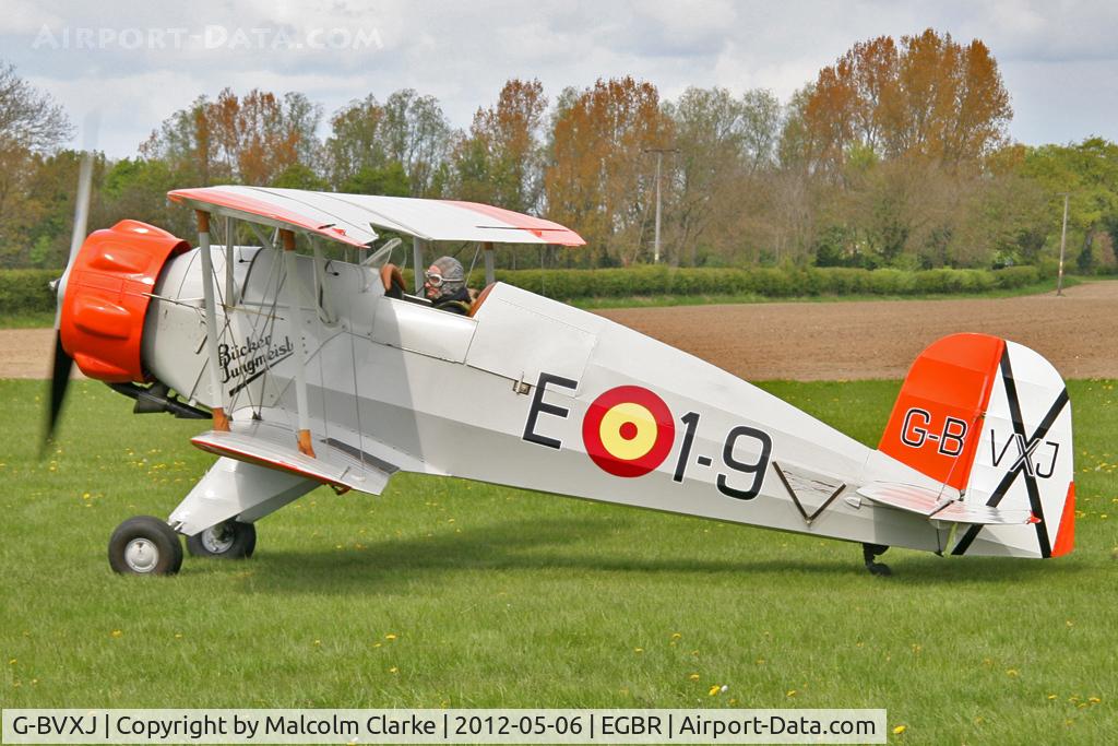 G-BVXJ, 1937 Bucker Bu-133C Jungmeister C/N E-19, Bucker Bu-133C Jungmeister at Breighton Airfield's Mayhem Fly-In. May 6th 2012.