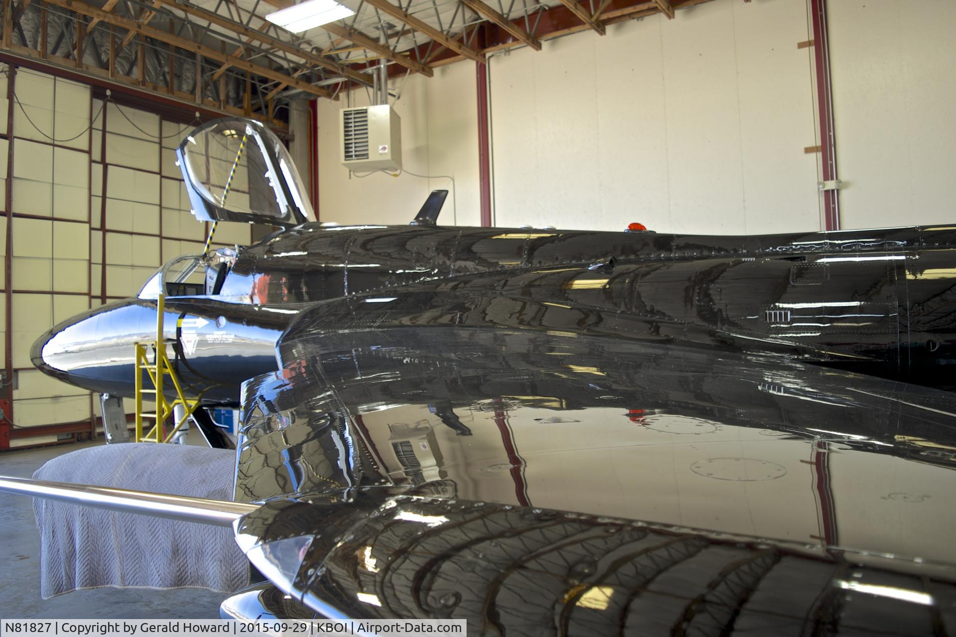 N81827, Hawker Hunter T75A C/N 41H-670829 see comment, In for maintenance. Beautiful gloss black paint.