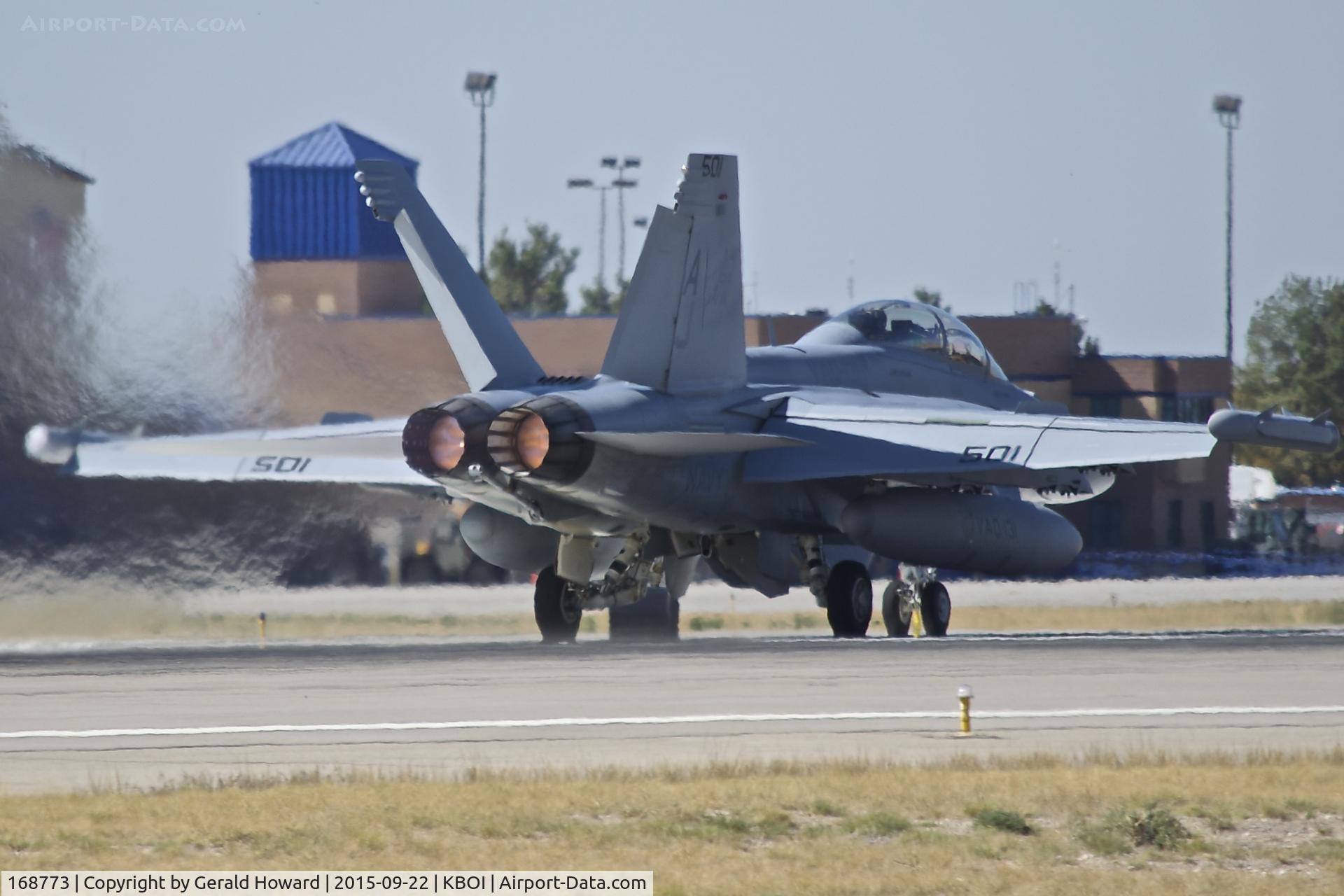 168773, Boeing EA-18G Growler C/N G-87, Departing BOI on RWY 28L.  VAQ-131	“Lancers”, CVN-77, USS George H.W. Bush