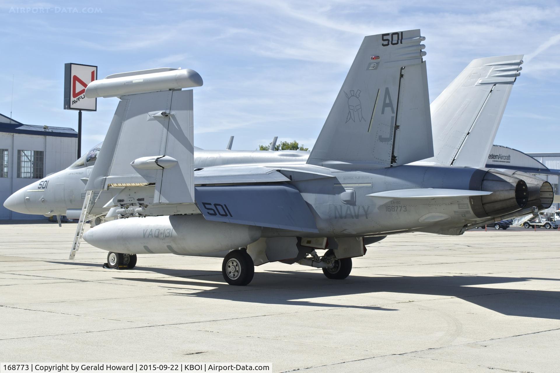 168773, Boeing EA-18G Growler C/N G-87, Parked on south GA ramp.  VAQ-131 “Lancers”, CVN-77, USS George H.W. Bush.