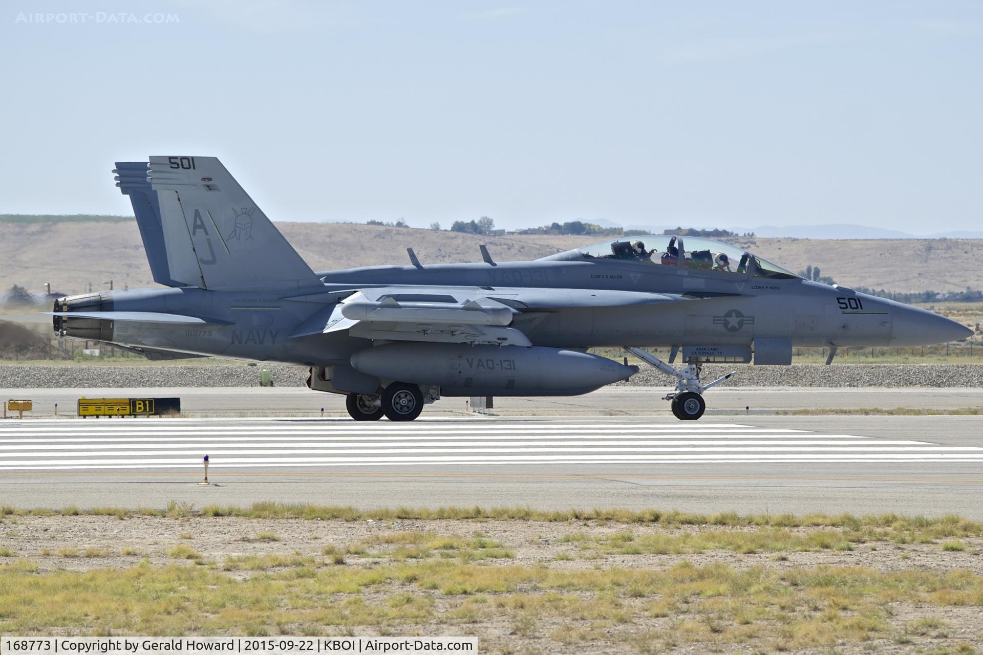 168773, Boeing EA-18G Growler C/N G-87, Starting take off run on RWY 28L. VAQ-131	“Lancers”, CVN-77, USS George H.W. Bush