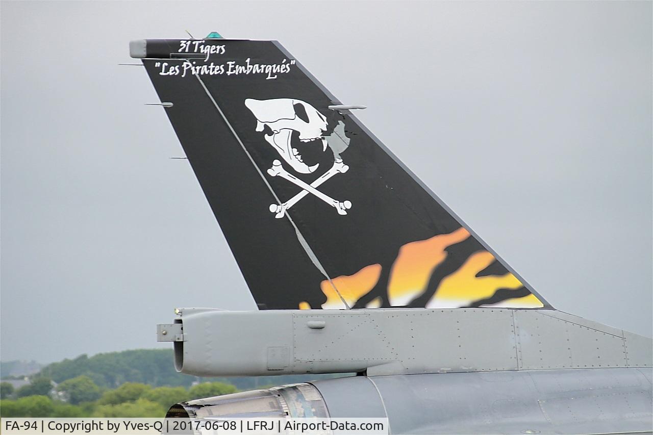 FA-94, SABCA F-16AM Fighting Falcon C/N 6H-94, SABCA F-16AM Fighting Falcon, Close view of tail, Landivisiau Naval Air Base (LFRJ) Tiger Meet 2017