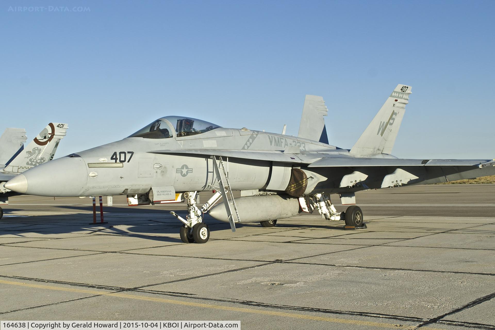 164638, McDonnell Douglas F/A-18C Hornet C/N 1056/C267, Parked on the south GA ramp.  VMFA-323 “Death Rattlers”, 3rd MAW, MAG-11, MCAS Miramar, CA.