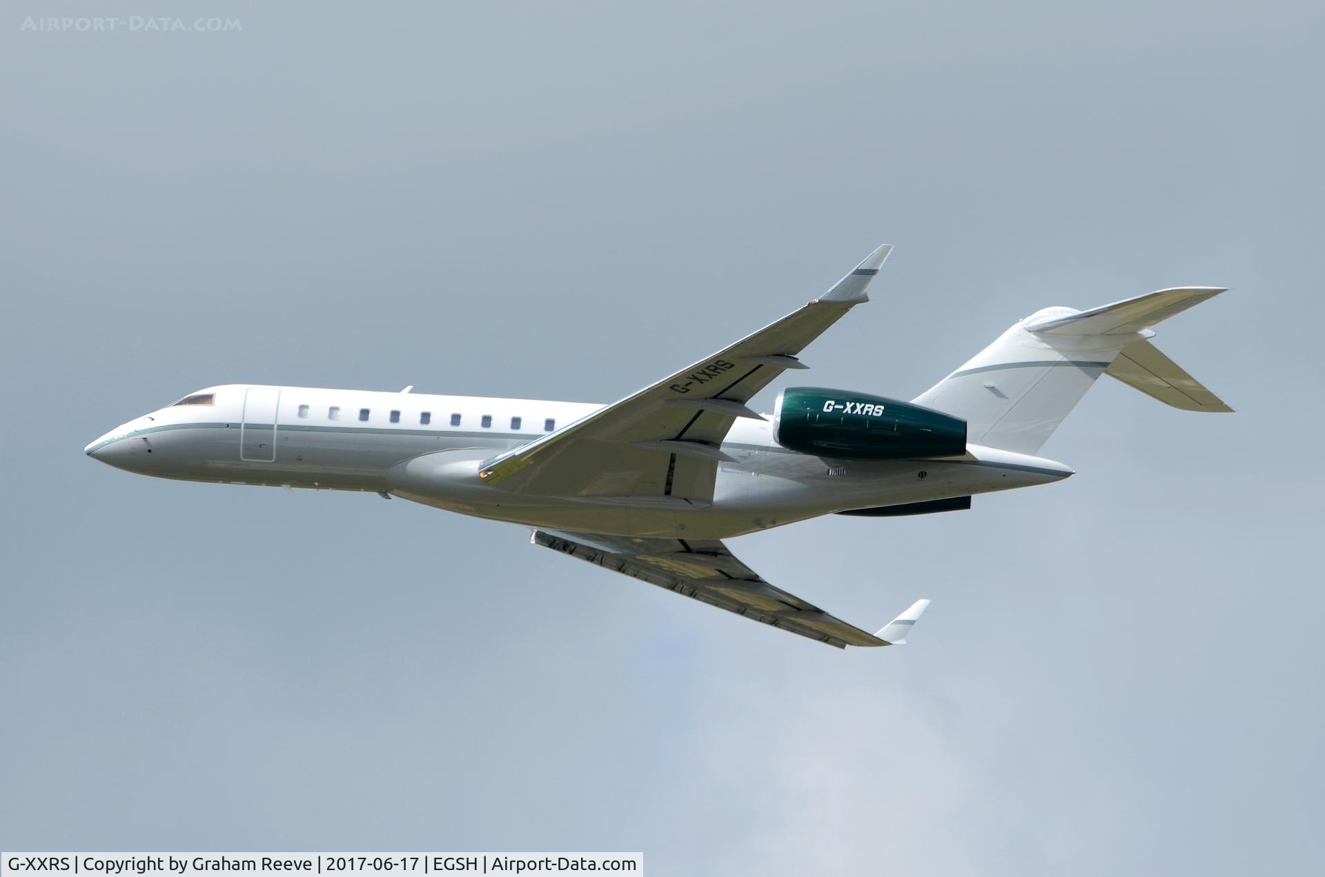 G-XXRS, 2004 Bombardier BD-700-1A10 Global Express C/N 9169, Departing from Norwich.