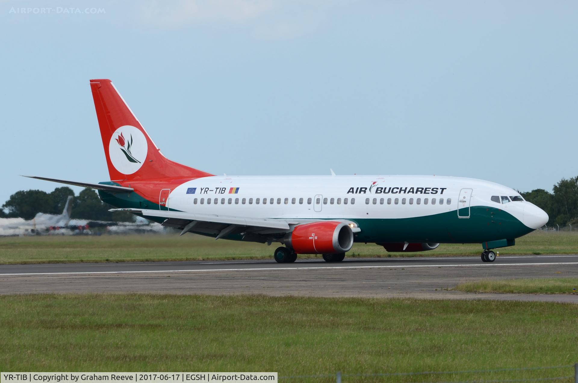 YR-TIB, 1995 Boeing 737-3L9 C/N 27924, Just landed at Norwich.