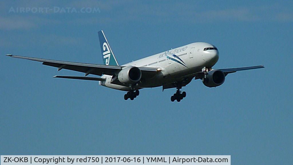 ZK-OKB, 2005 Boeing 777-219/ER C/N 34376, Air New Zealand Boeing 777-219 ZK-OKB arriving at YMML bringing my son home from his 35 day holiday in the USA, 20170616