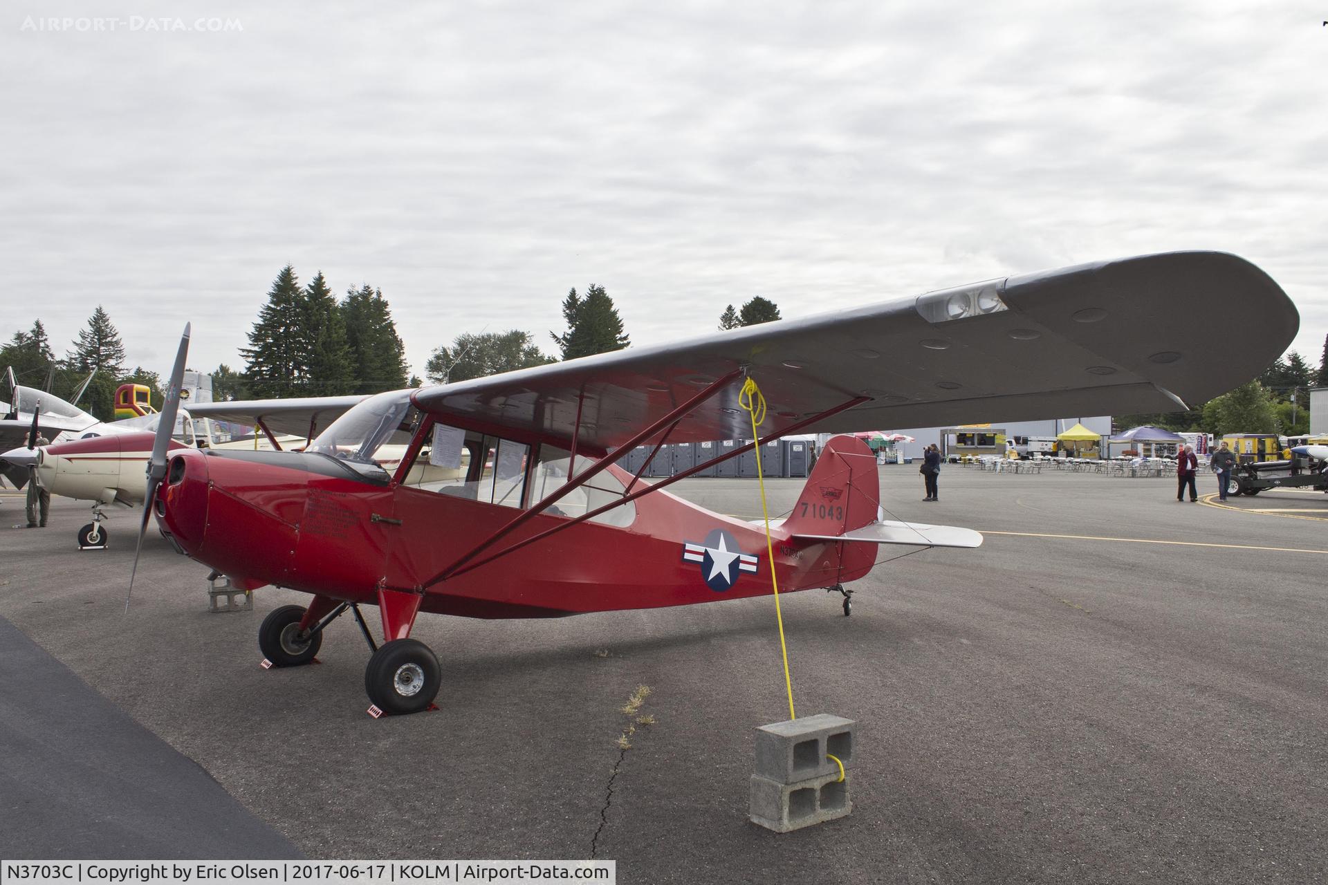 N3703C, Aeronca 7BCM C/N 7BCM-259, Aeronca 7BCM/L-16A on the cold ramp during an air show.