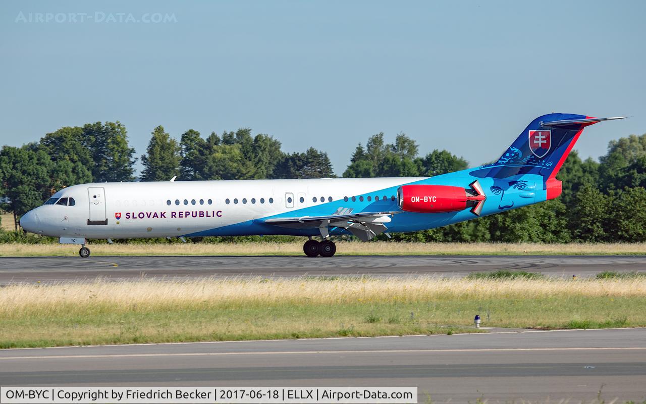 OM-BYC, 1991 Fokker 100 (F-28-0100) C/N 11368, decelerating after touchdown on RW06