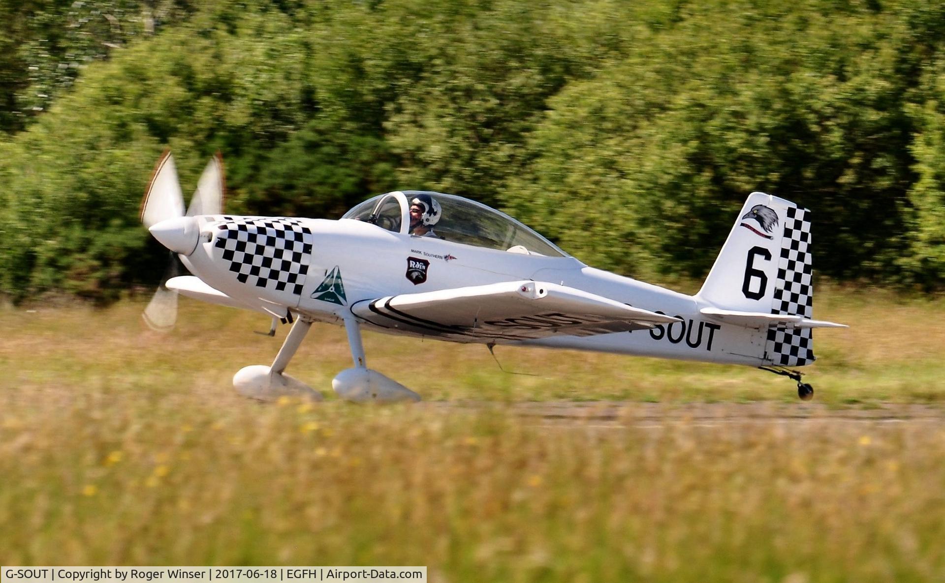 G-SOUT, 2006 Vans RV-8 C/N PFA 303-13295, Visiting RV-8 departing Runway 22 (Raven 6 in Team Raven)