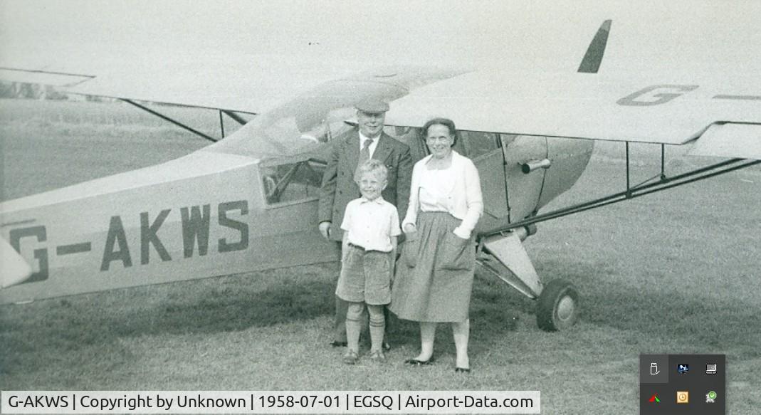 G-AKWS, 1944 Taylorcraft G Auster 4 C/N 1237, Photo taken by someone connected to the local landing strip. It was Clacton in the summer of 1958 when my father took me on my first flight - what an experience, never forgotten and gave me a lasting desire to fly.