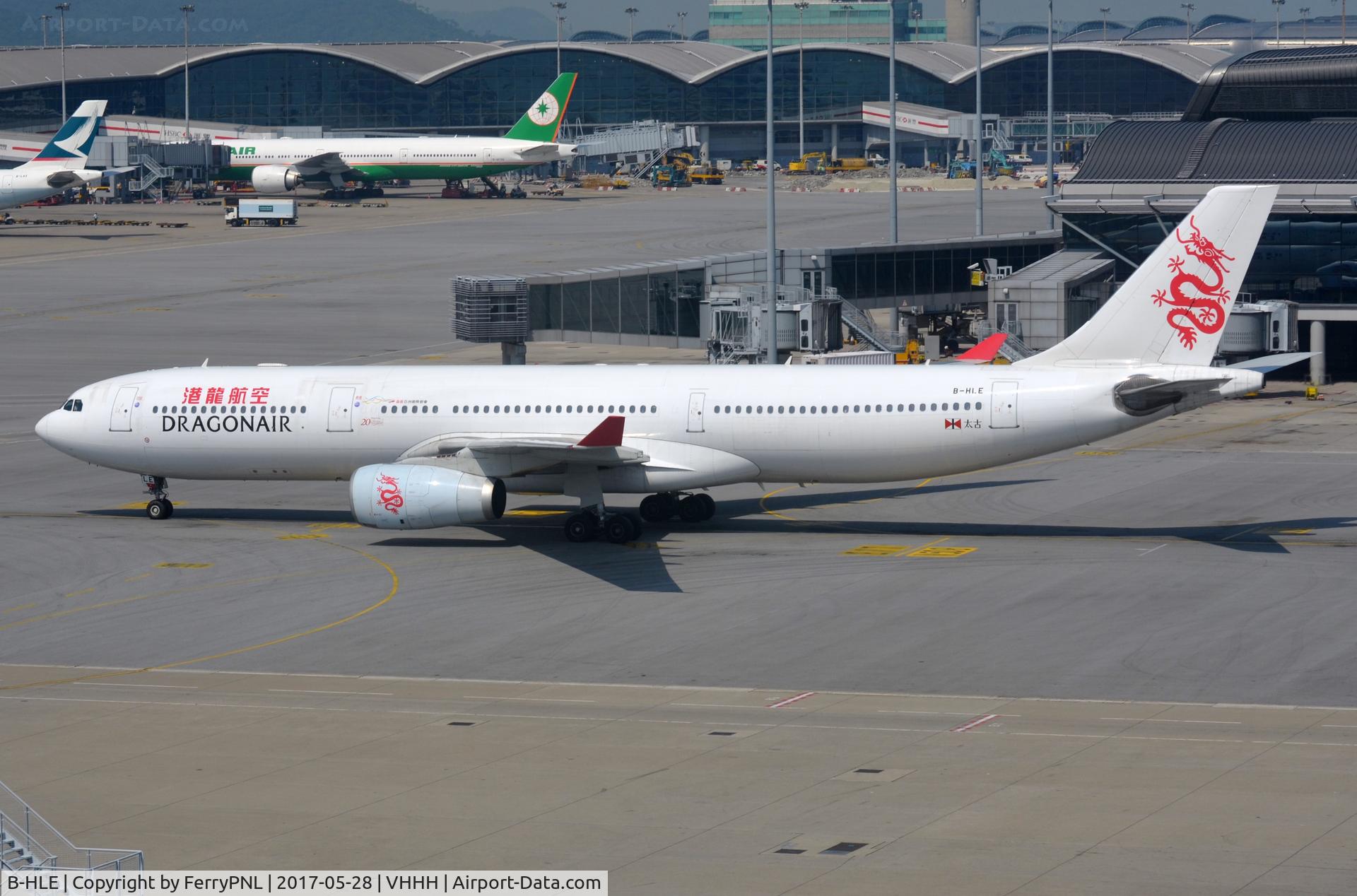 B-HLE, 1995 Airbus A330-342 C/N 109, Dragonair A333 taxying to its gate.