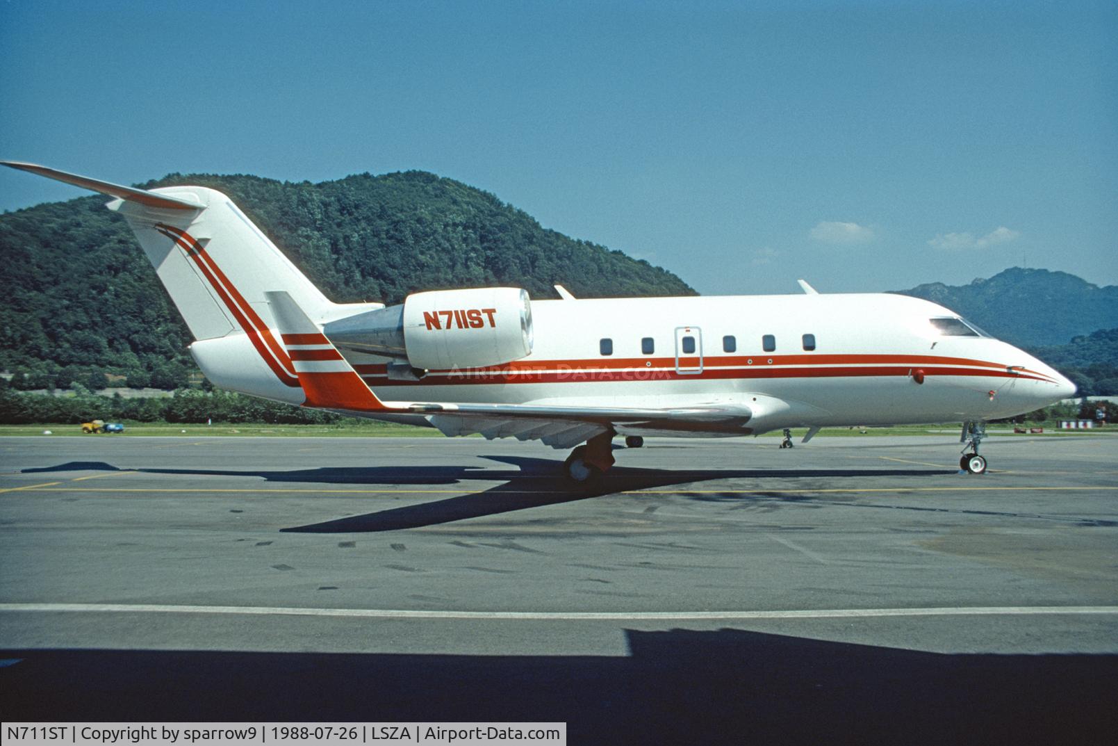 N711ST, 1984 Canadair Challenger 601 (CL-600-2A12) C/N 3024, one of many business jets at Lugano-Agno.
Scanned from slide