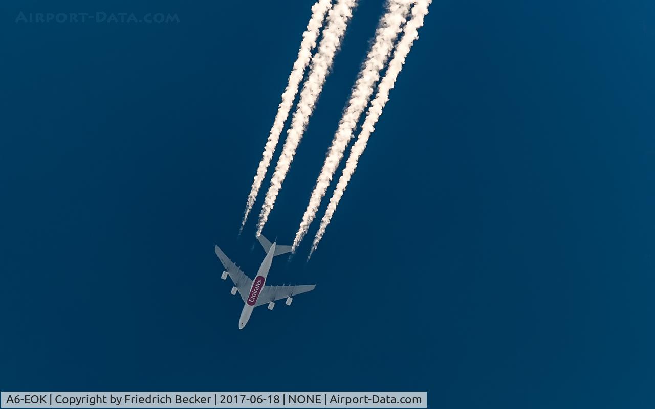 A6-EOK, 2015 Airbus A380-861 C/N 184, cruising as EK74 /UAE74 from CDG to DXB @ 36.350 ft