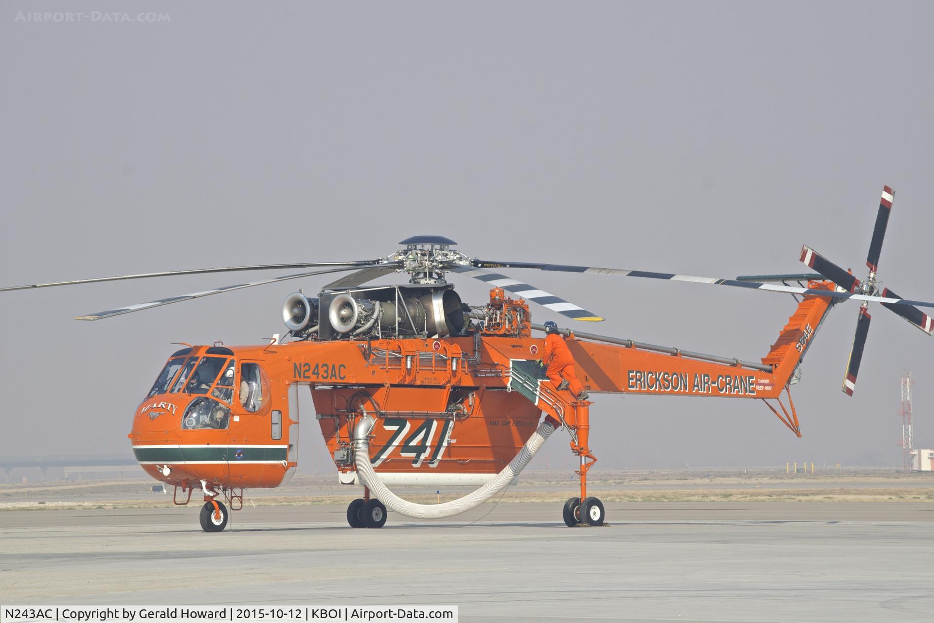 N243AC, Erickson S64E Skycrane C/N 64022, Starting up on the south GA ramp on a smoke filled day.