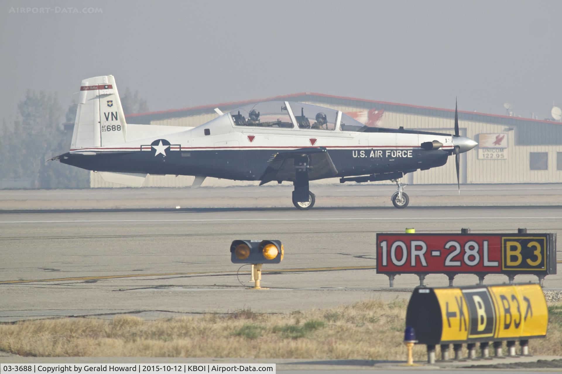 03-3688, Raytheon T-6A Texan II C/N PT-234, Taking off on RWY 10R.  71st Flying Training Wing      
8th Flying Training Squadron  “8 Ballers”, Vance AFB, OK.