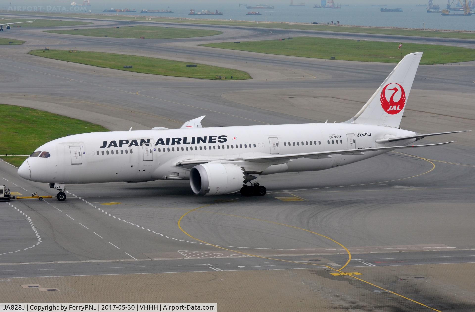 JA828J, 2012 Boeing 787-8 Dreamliner C/N 34838, After a good night's rest JAL B788 is towed to the gate for its return flight to Japan.