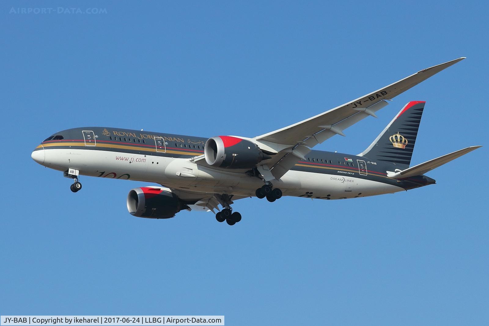 JY-BAB, 2014 Boeing 787-8 Dreamliner Dreamliner C/N 35319, Flight duration of 0h28m from Amman, Jordan, upon landing on runway 12.