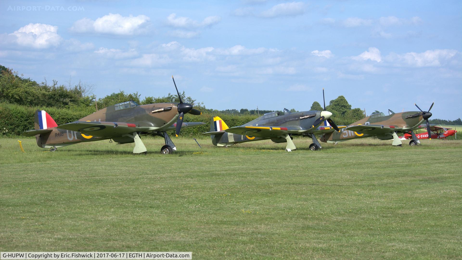 G-HUPW, 1940 Hawker Hurricane I C/N G592301, 5. R4118: Three magnificent Hurricanes ready to roll at the epic Evening Airshow, The Shuttleworth Collection, June, 2017
