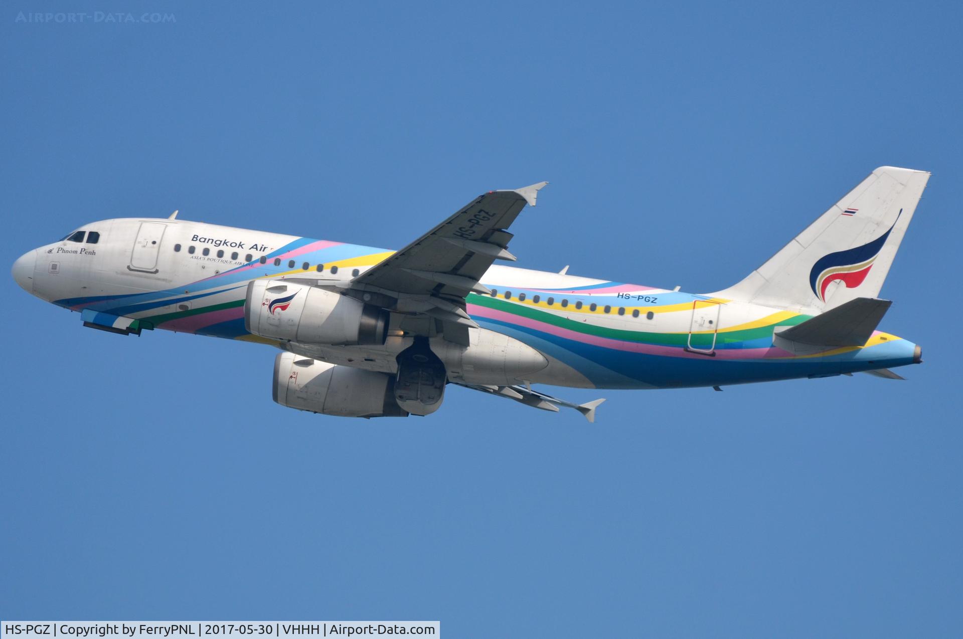 HS-PGZ, 2008 Airbus A319-132 C/N 3694, Bangkok Airways A319 departing Hong Kong.