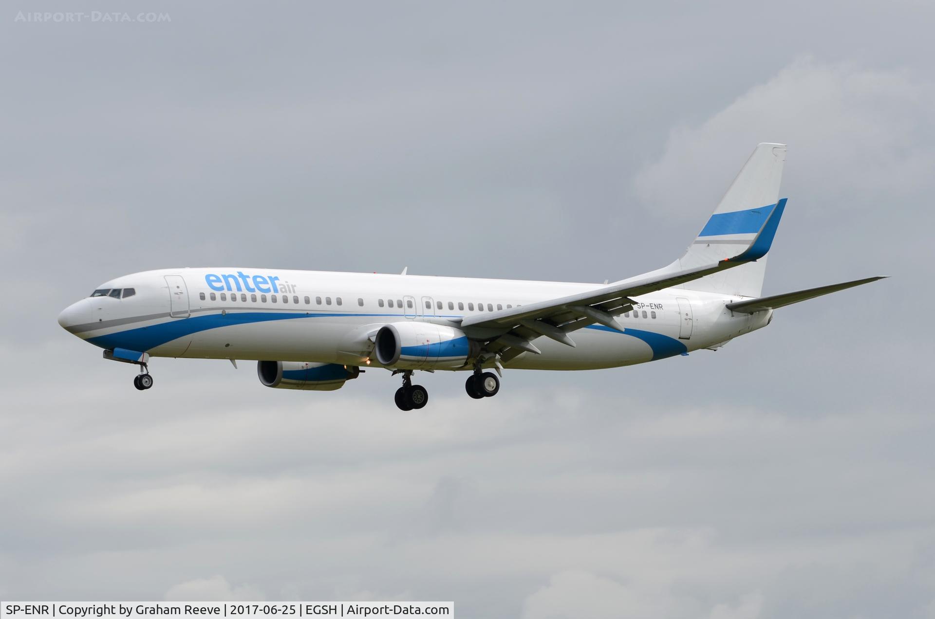 SP-ENR, 2001 Boeing 737-8Q8 C/N 30652, Landing at Norwich.