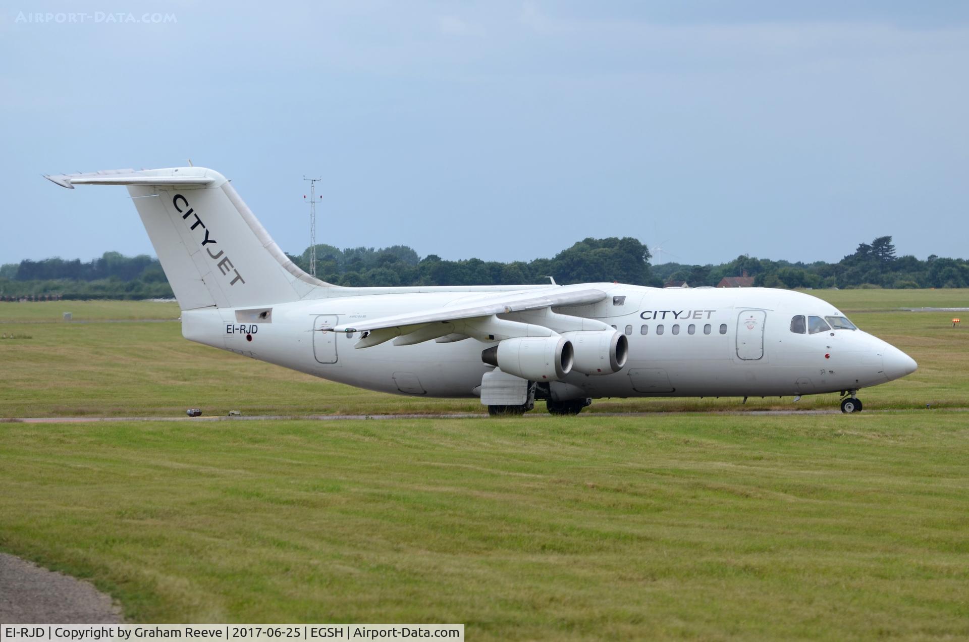 EI-RJD, 1998 BAE Systems Avro 146-RJ85 C/N E.2334, About to depart from Norwich.