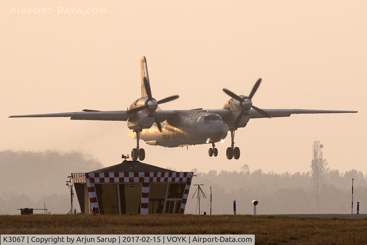 K3067, Antonov An-32 C/N 000, On short final in the evening.