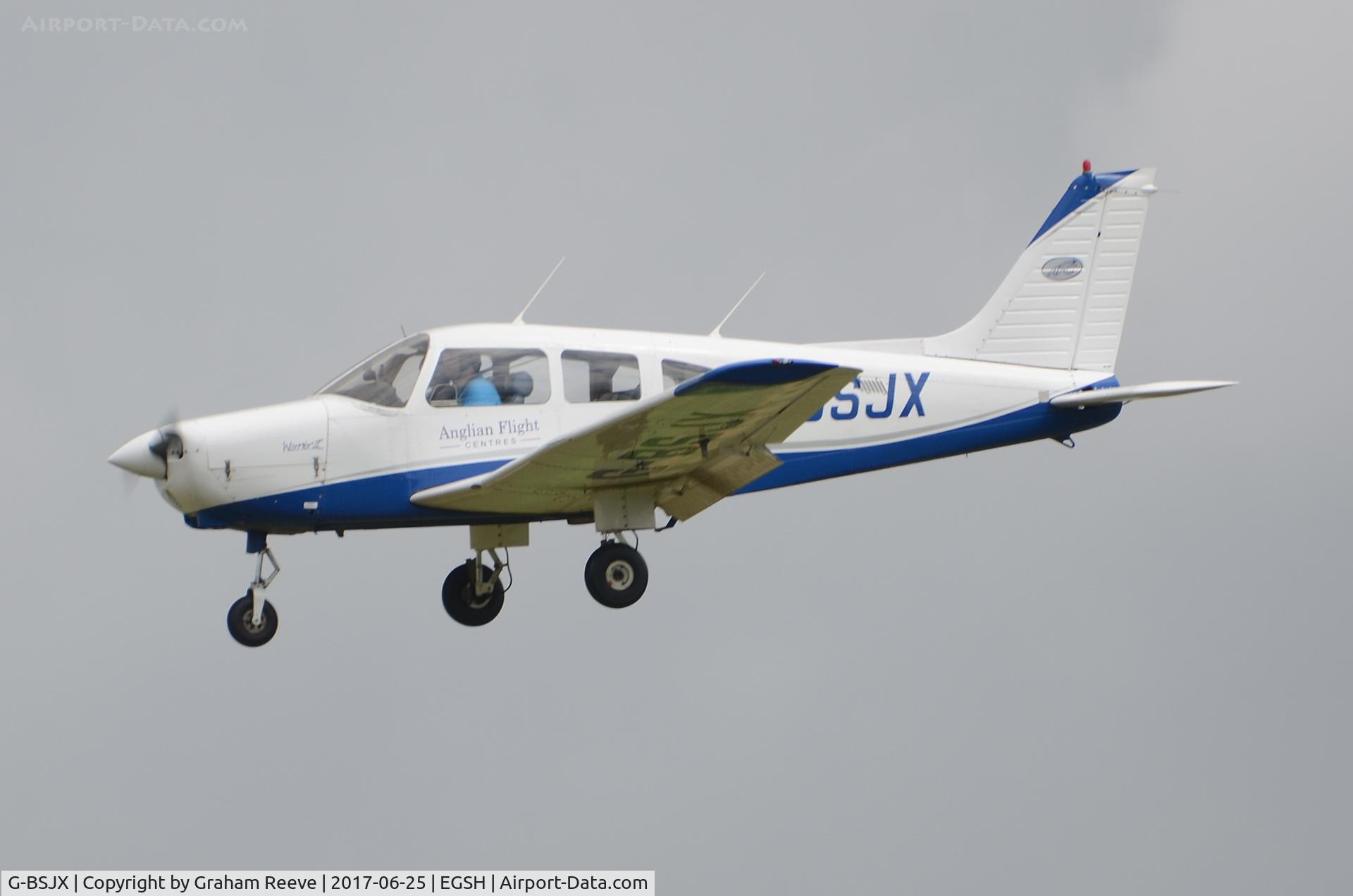 G-BSJX, 1981 Piper PA-28-161 Cherokee Warrior II C/N 28-8216084, Landing at Norwich.