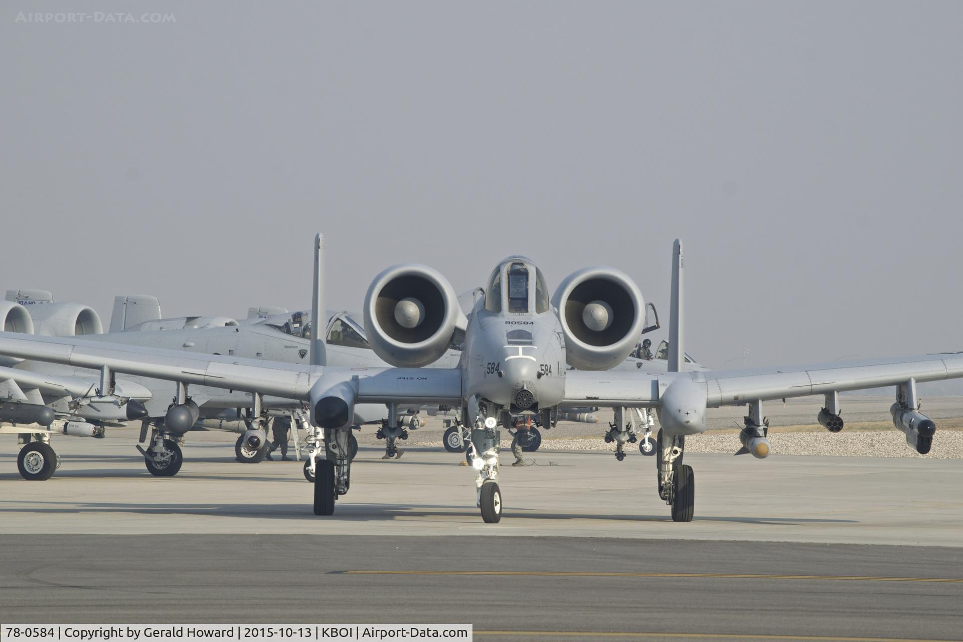 78-0584, 1978 Fairchild Republic A-10C Thunderbolt II C/N A10-0204, Coming off de arm pad for a smoke filled IFR flight. 190th Fighter Sq., Idaho ANG.