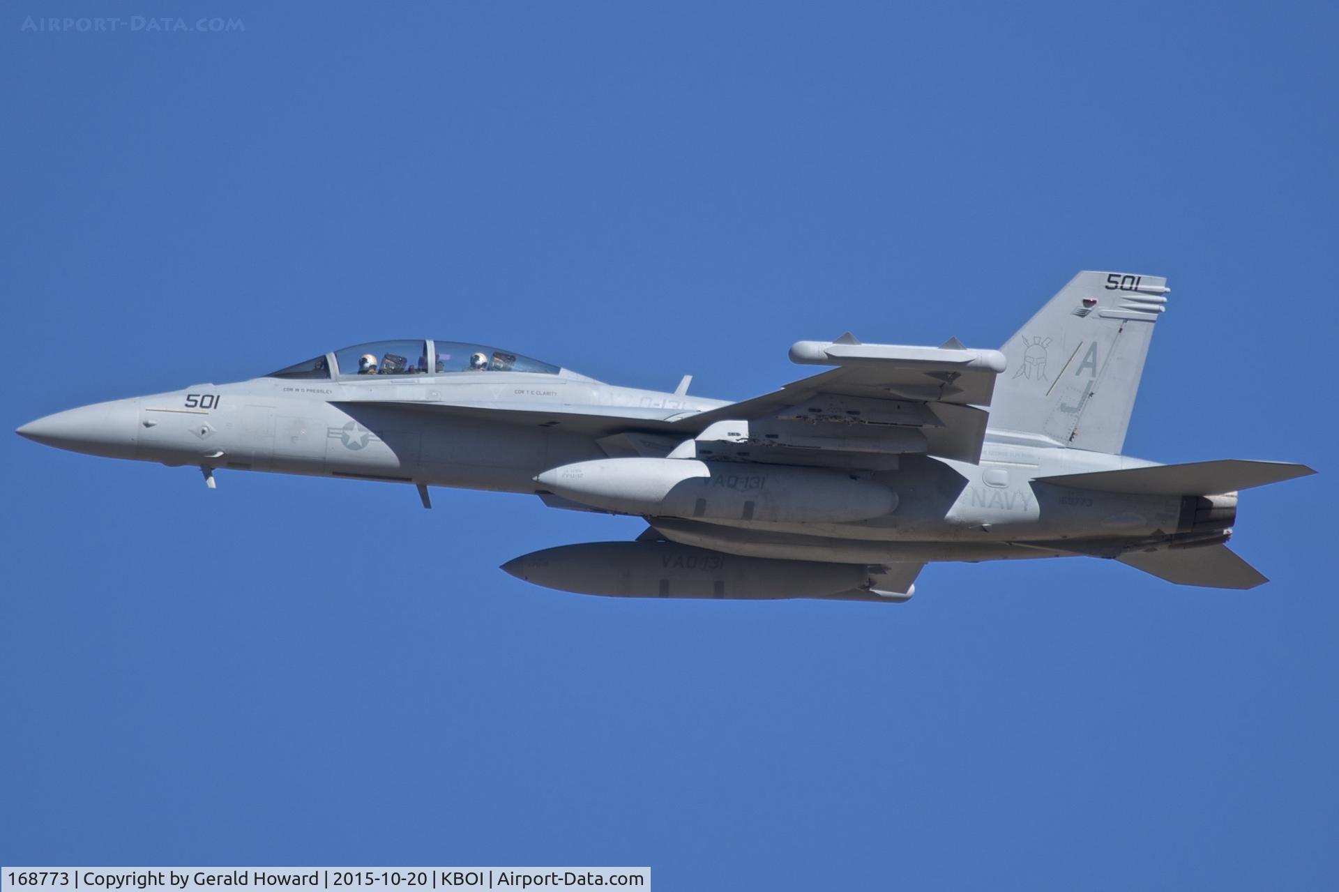 168773, Boeing EA-18G Growler C/N G-87, Departing RWY 28L.  VAQ-131 “Lancers”, CVN-77	USS George H.W. Bush