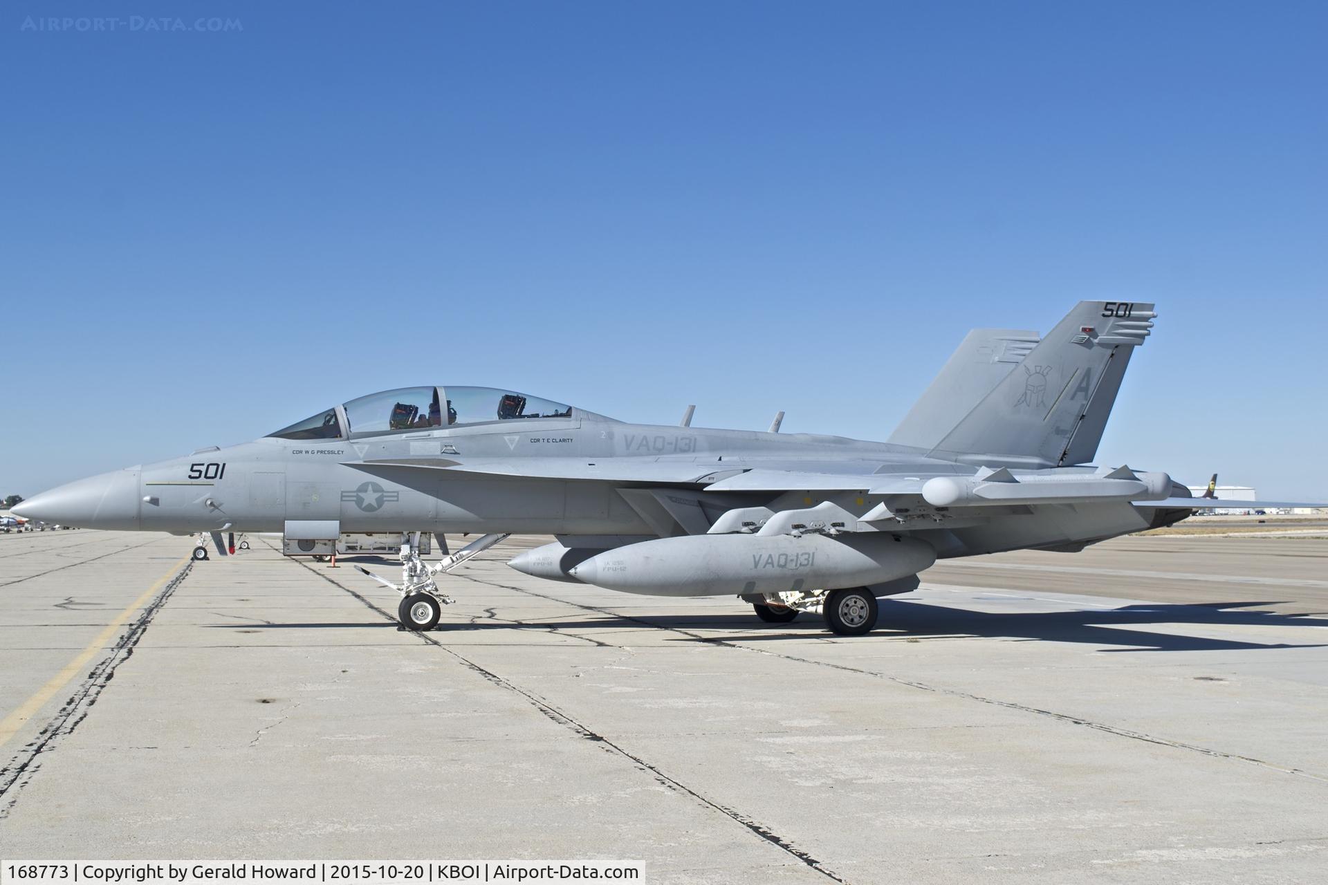 168773, Boeing EA-18G Growler C/N G-87, Parked on the south GA ramp.  VAQ-131 “Lancers”, CVN-77, USS George H.W. Bush.