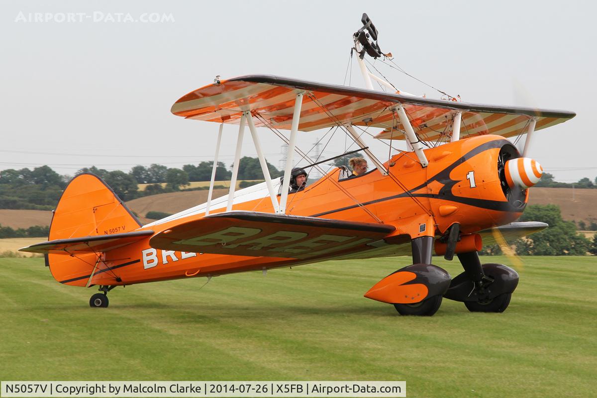 N5057V, 1942 Boeing A75N1(PT17) C/N 75-5598, Boeing A75N1 (PT17) prior to a wing walking performance at the 2014 Sunderland Air Show. Fishburn Airfield UK. July 26th 2014.
