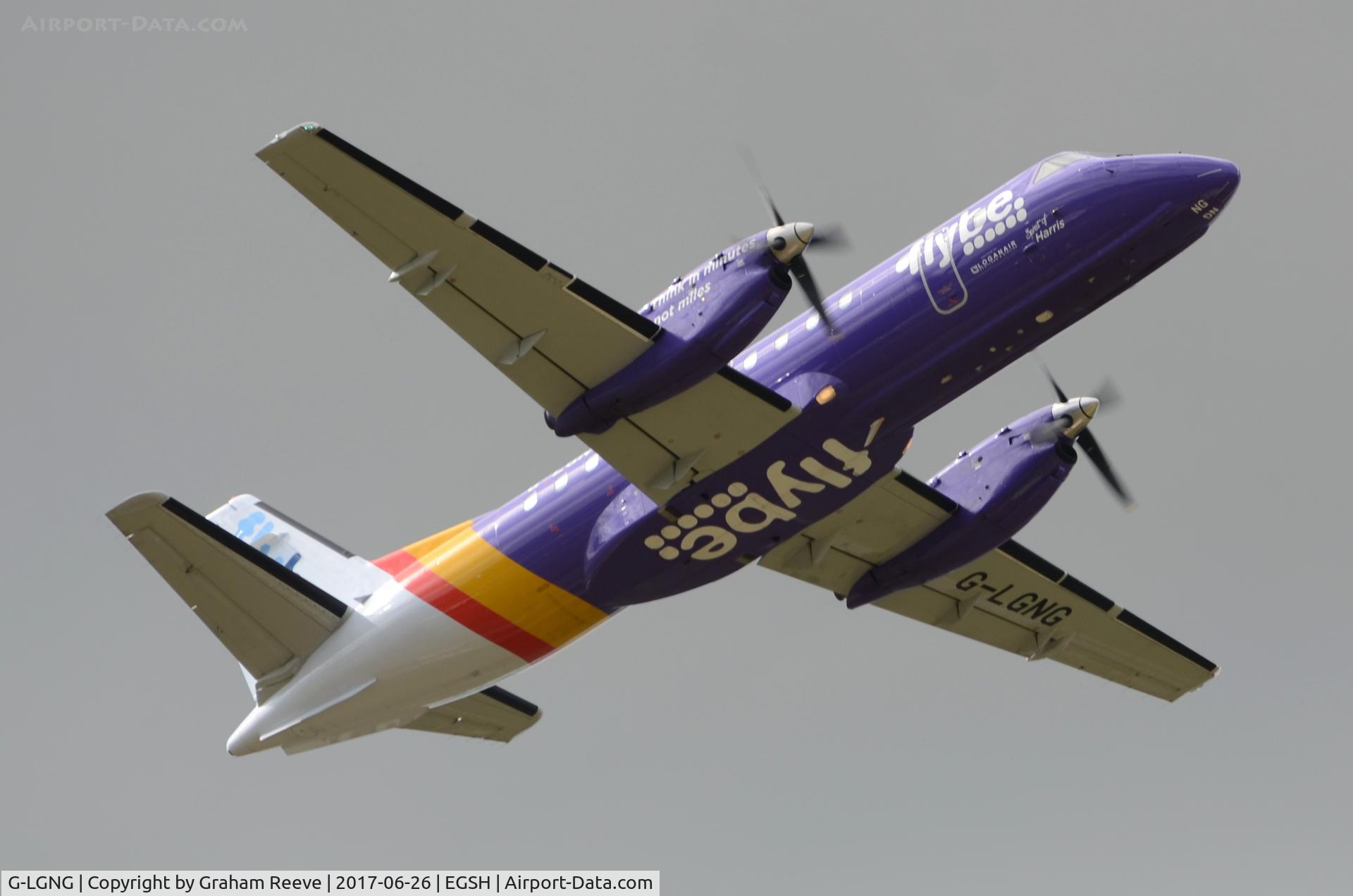 G-LGNG, 1992 Saab SF340B C/N 340B-327, Departing from Norwich.