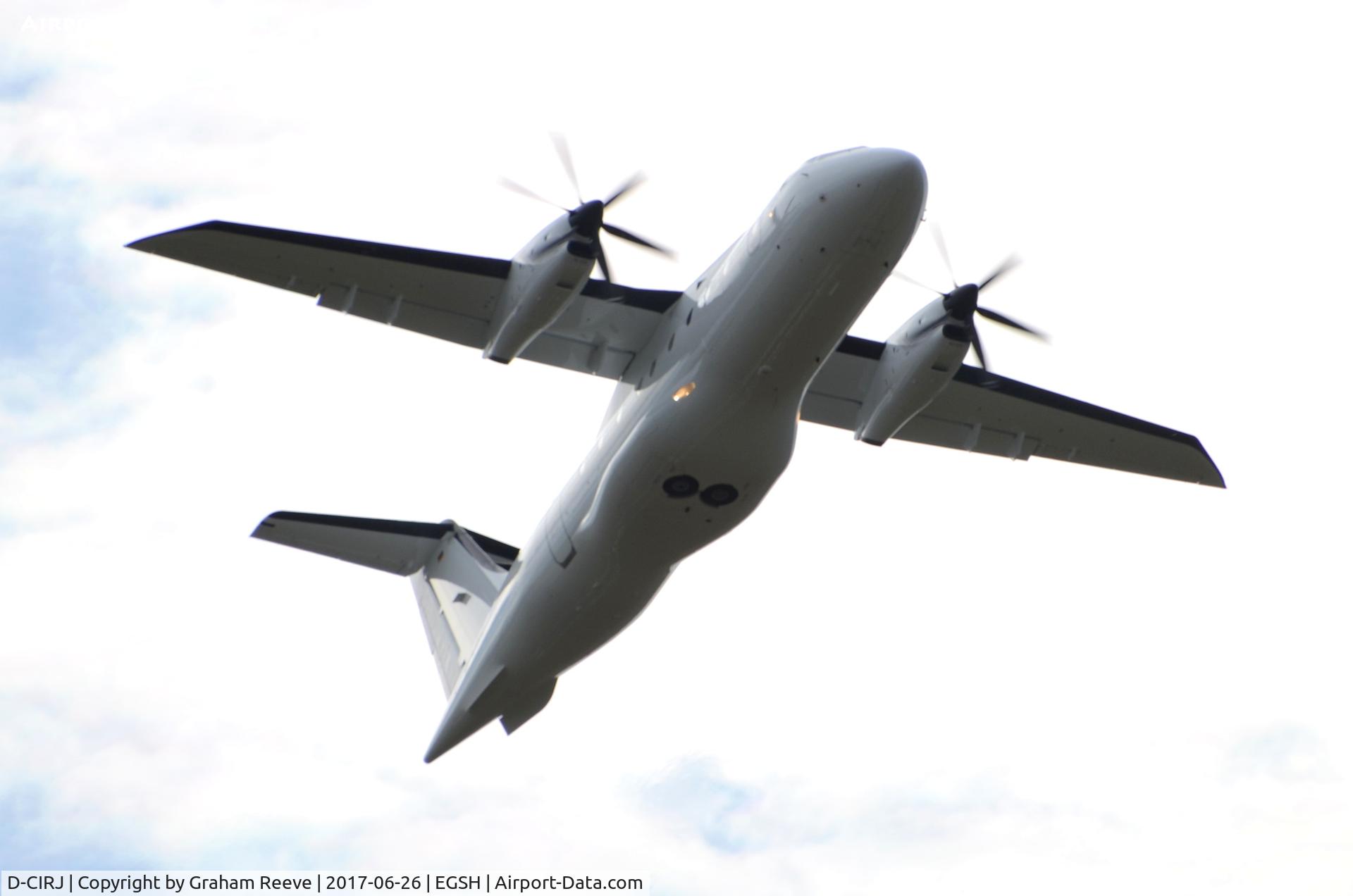 D-CIRJ, 1995 Dornier 328-100 C/N 3035, departing from Norwich after a re-spray.